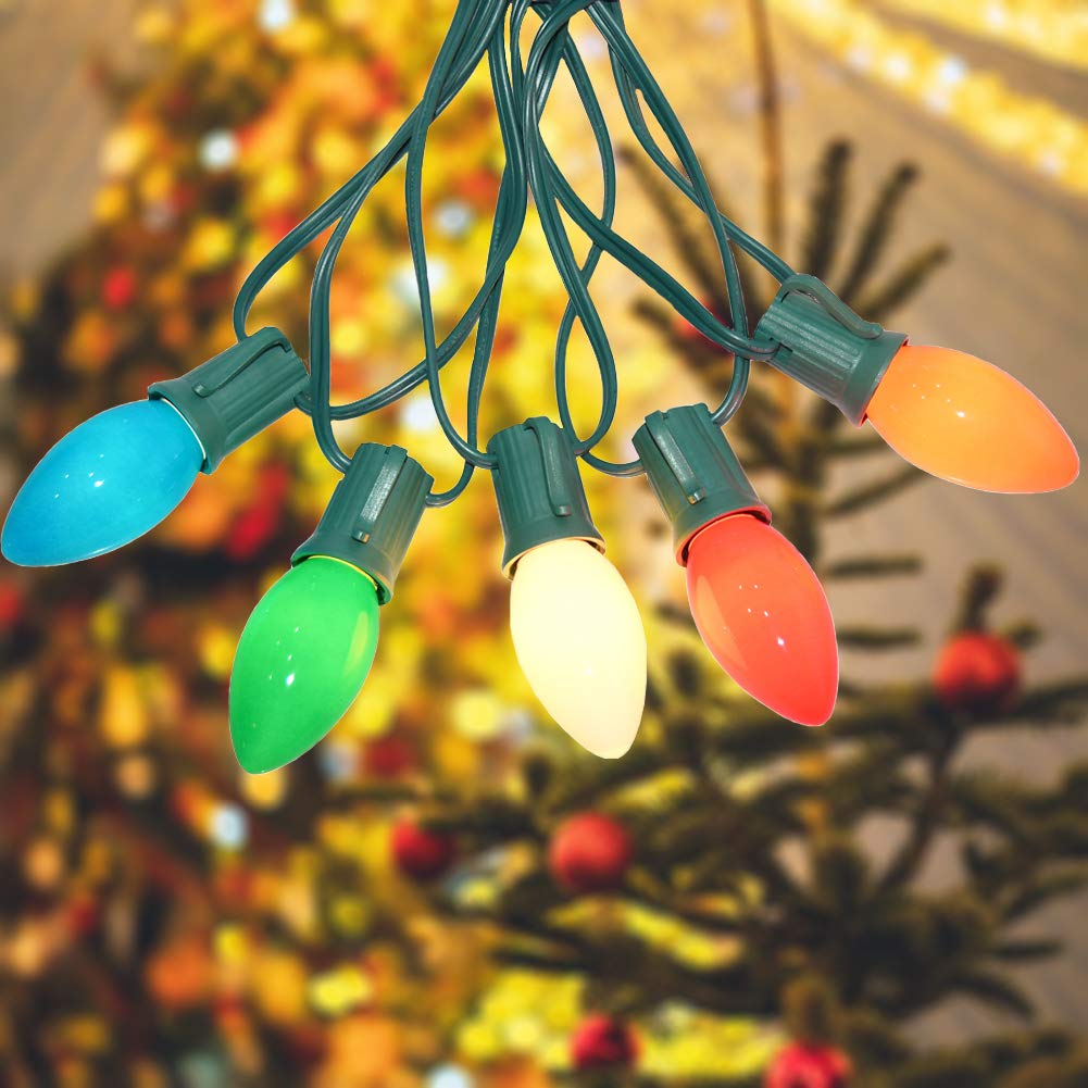 Romasaty C7 LED Christmas Lights(25FT) 5 Multi-Color Outdoor&Indoor Lights for Holiday Party Wedding,25 Ceramic LED Bulb C7 Ligh