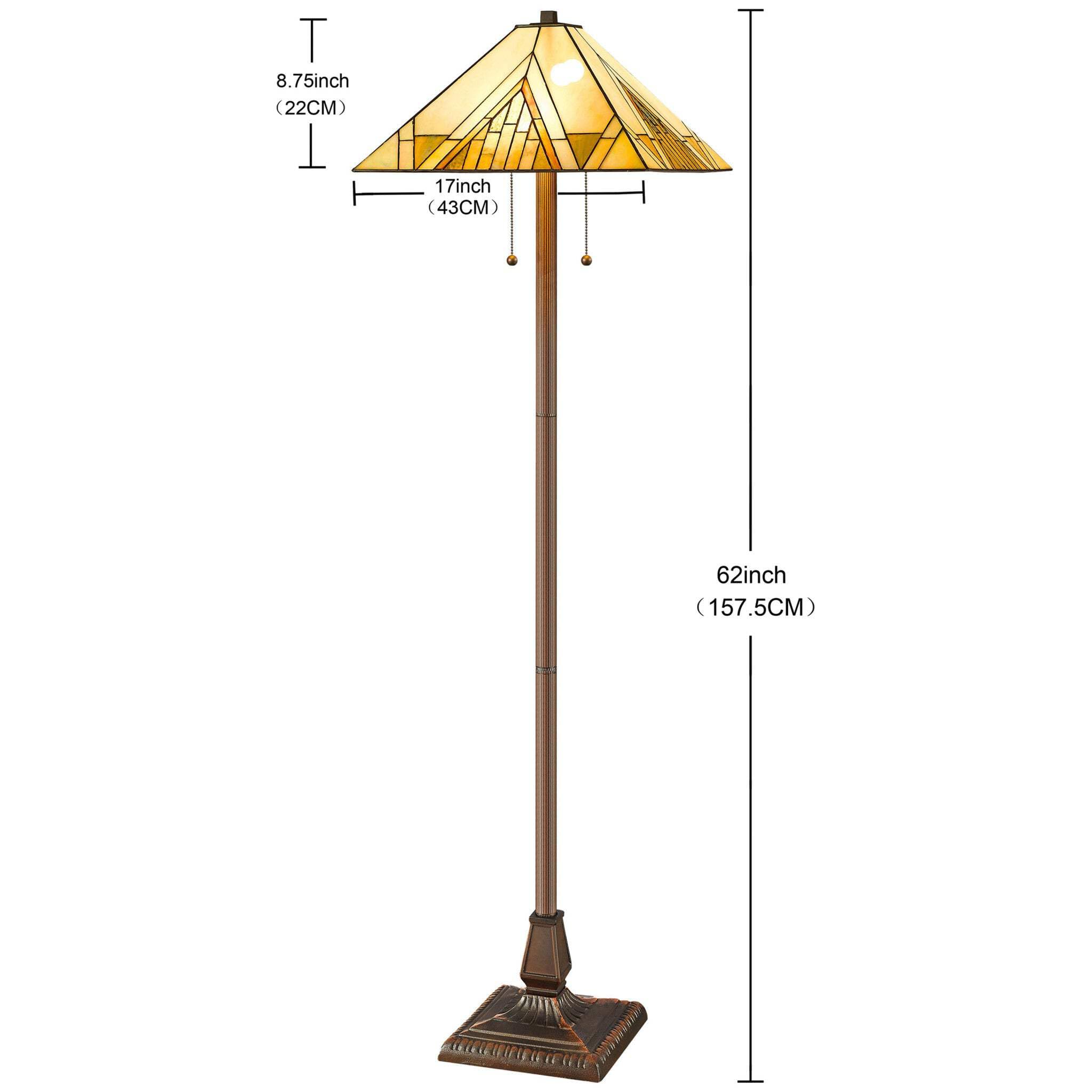 HomeRoots Traditional Floor Lamp with Beige & Brown Stained Glass Shade, 62 x 17 x 17 in., Brown