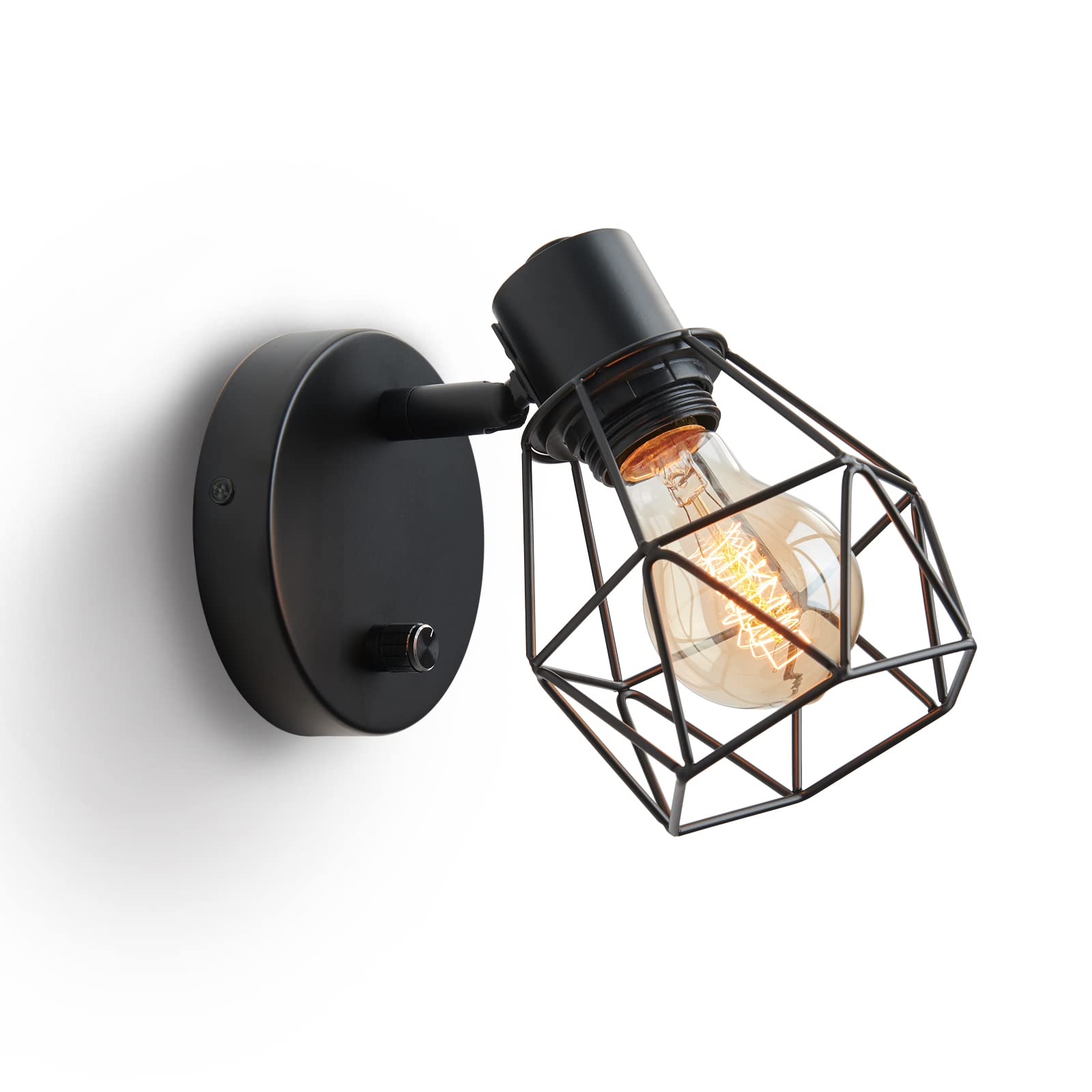 Lightess Black Wall Sconce with Dimmer ON Off Switch, Adjustable Head Vintage Cage Wall Mount Light Fixture Industrial Farmhouse