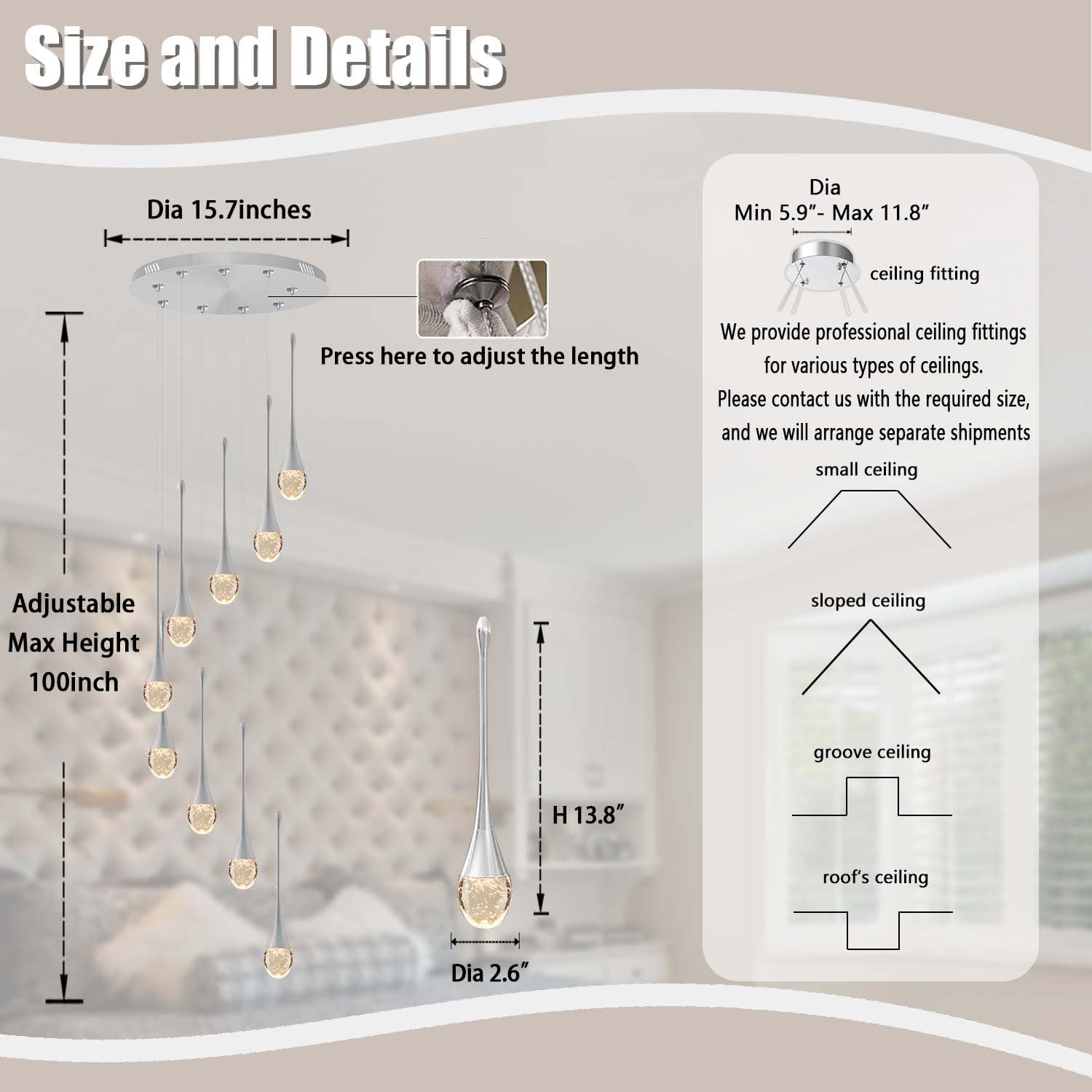 ykolupty Modern 9-Lights Silver Chandelier - Dimmable LED, High Ceiling Crystal Fixture