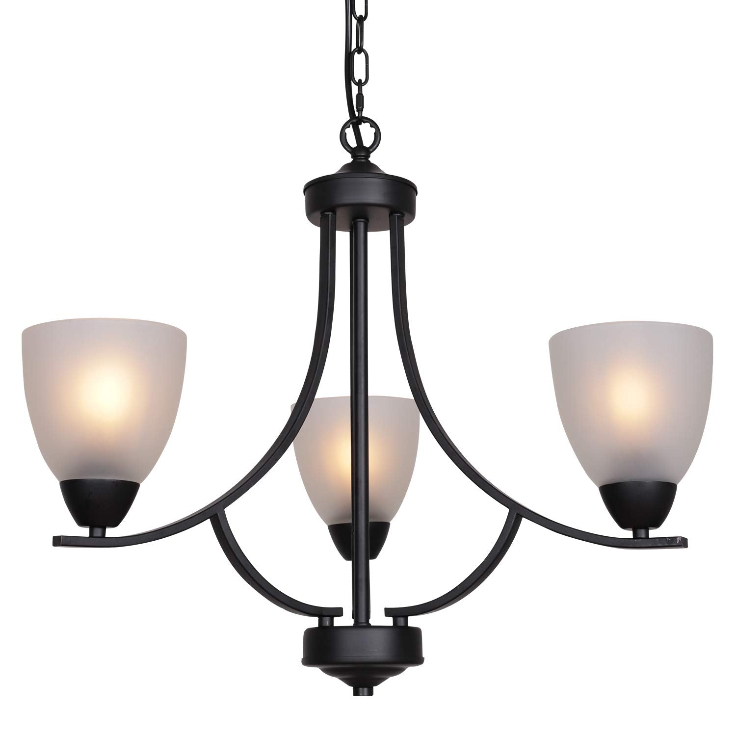 VINLUZ 3 Light Shaded Contemporary Chandeliers with Alabaster Glass Black Rustic Light Fixtures Ceiling Hanging Mid Century Mode