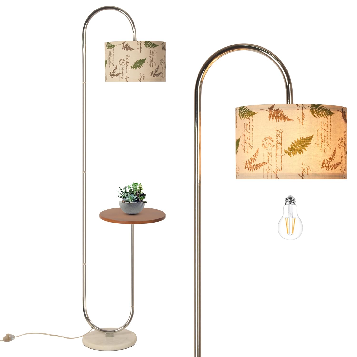 Hsyile Arc Floor Lamp with Marble Base, Chrome Finish, Hanging Drum Shade, Model KU296297