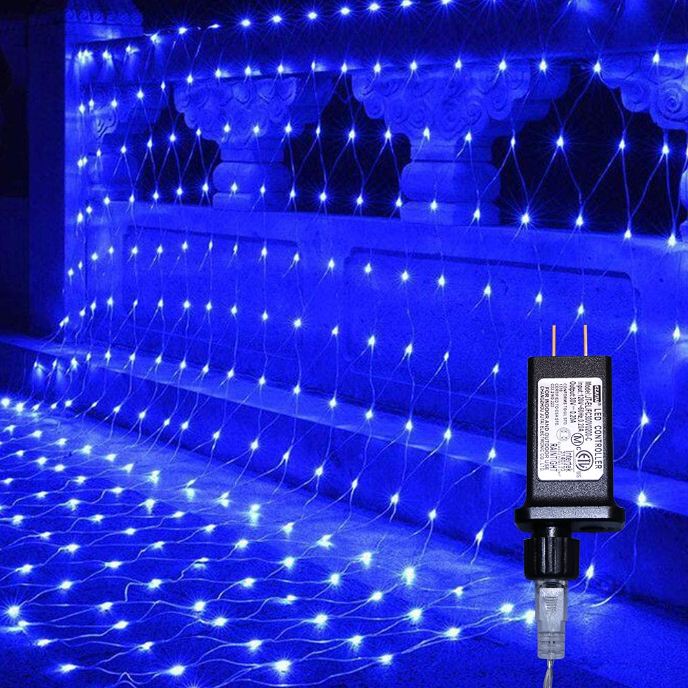 HeKation Net Mesh String Lights, 200 Waterproof Light Bubbles, 8 Modes, 9.8 ft x 6.6 ft, Blue, Model DM-300, Indoor/Outdoor