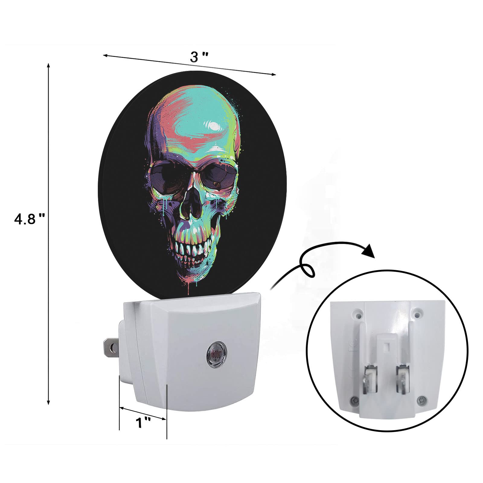 Axayaz Skull Night Light Plug Into Wall Bright Graffiti Skeleton Head Halloween Dia De Los Muertos Auto Sensor Led Dusk To Dawn Light For Bedroom Staircase