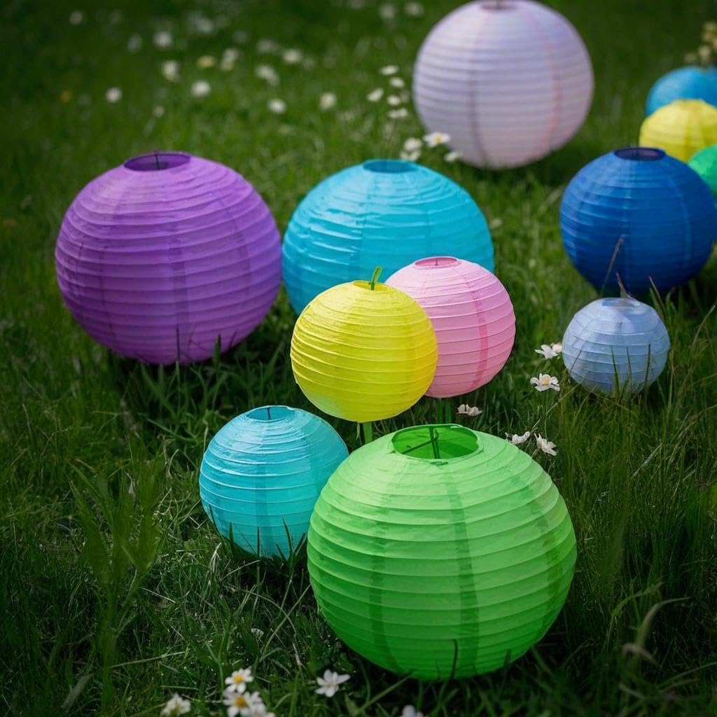 Capesaro Paper Lanterns Decorative 15Pcs Blue Pink Cartoon Theme Party Decorations For Little Princess Birthday Party Baby Shower Graduation Anniversary Green Purple Yellow Room Hanging Decor