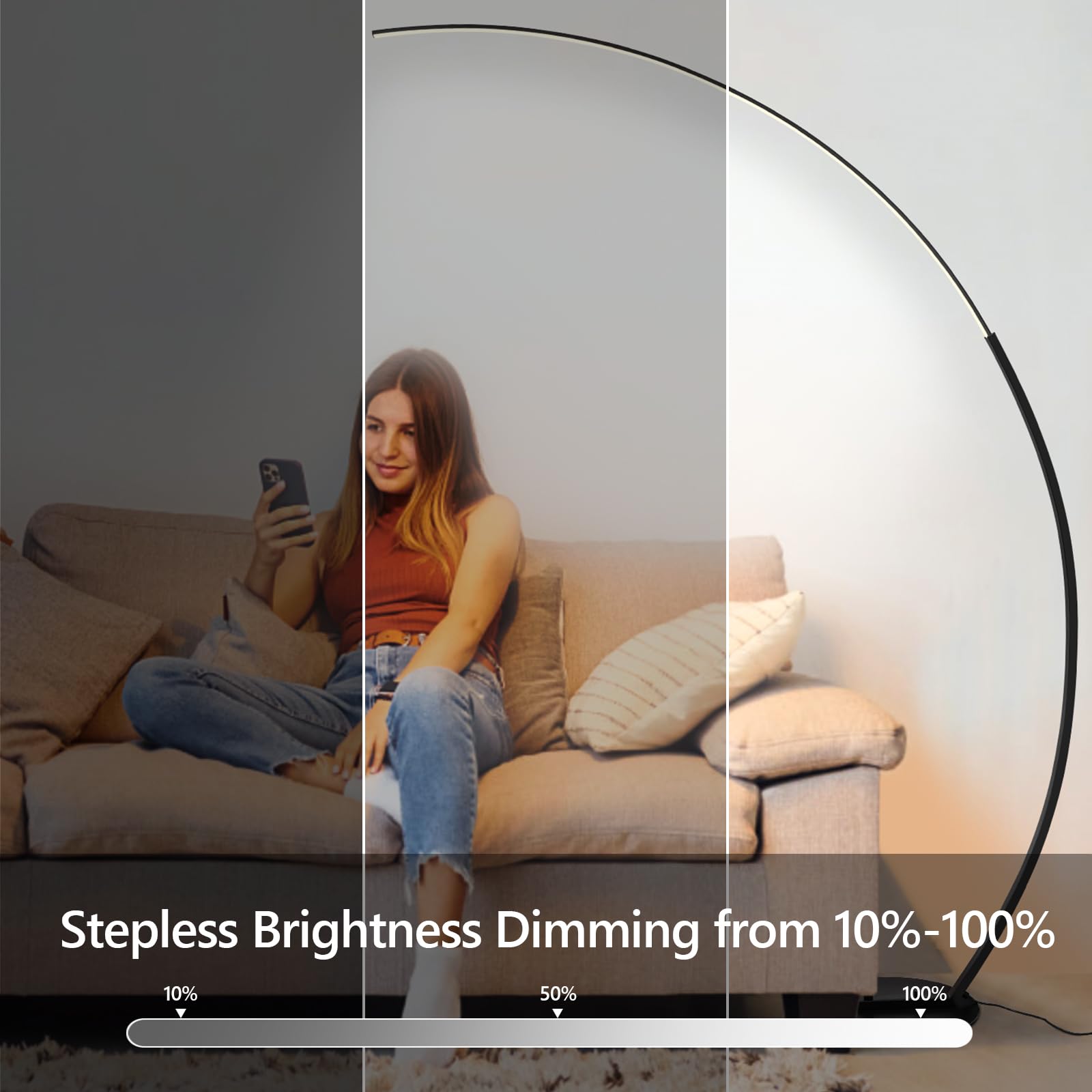 CHICLUX Arc Floor Lamp, Dimmable LED, 3 Color Temperatures, Modern Design, Model LX-87122, Metal, 3CCT-Arc
