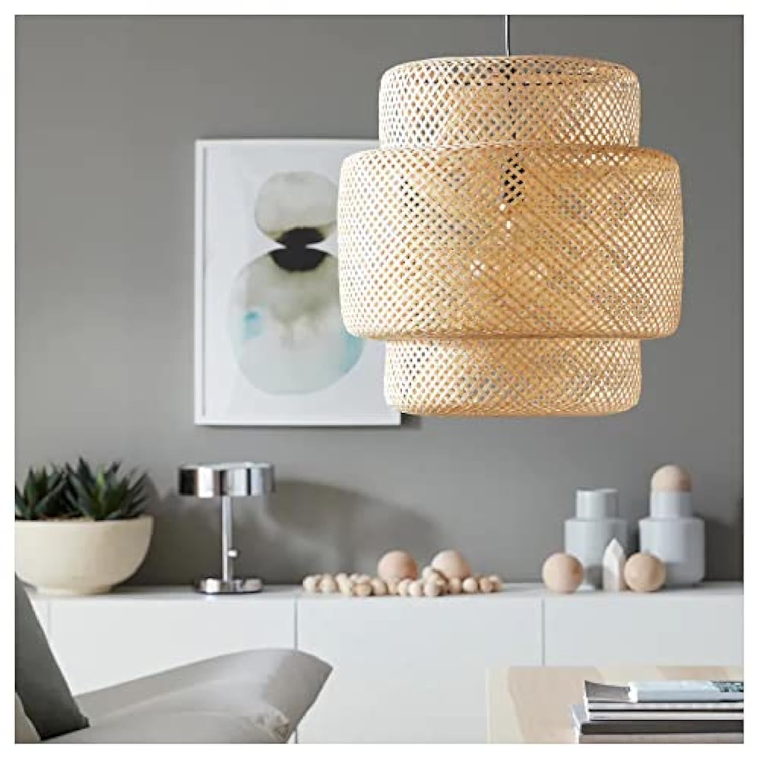 IKEA Sinnerlig Pendant Lamp, Bamboo, Model 703.150.30, Metal Material