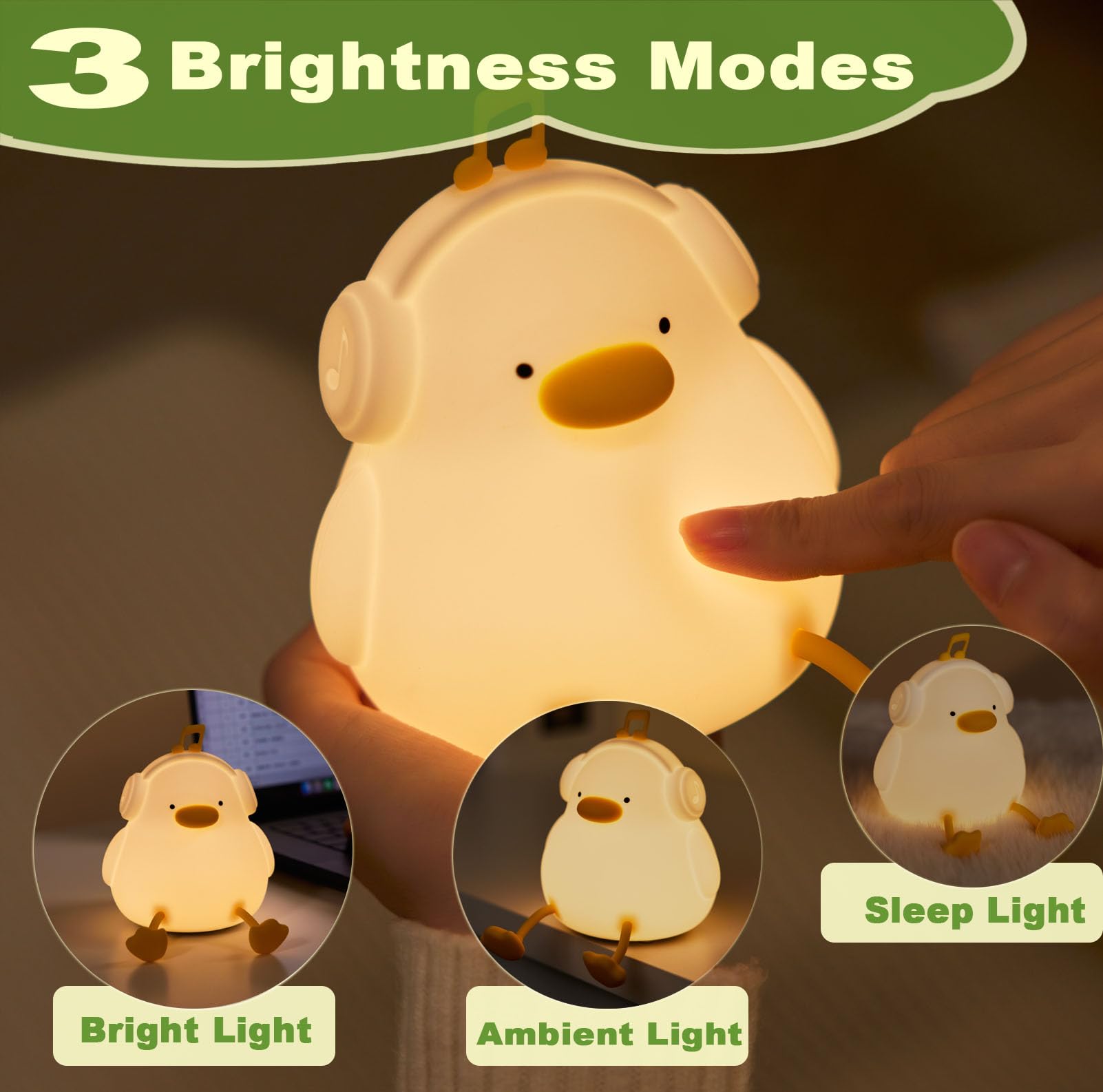 DREAMING MY DREAM LED Duck Night Light, Dimmable Soft Silicone, Model K-1153, Cute Nursery Decor for Kids, Duck Lamps
