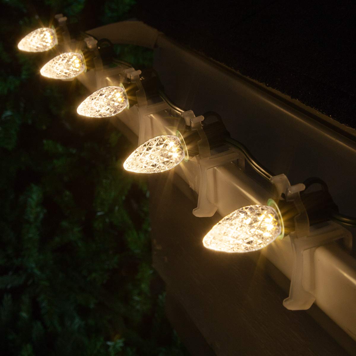 Wintergreen Lighting C7 Opticore Christmas Lights - Warm White, 50 ft, 50 Lights, Heavy Duty, Green Wire