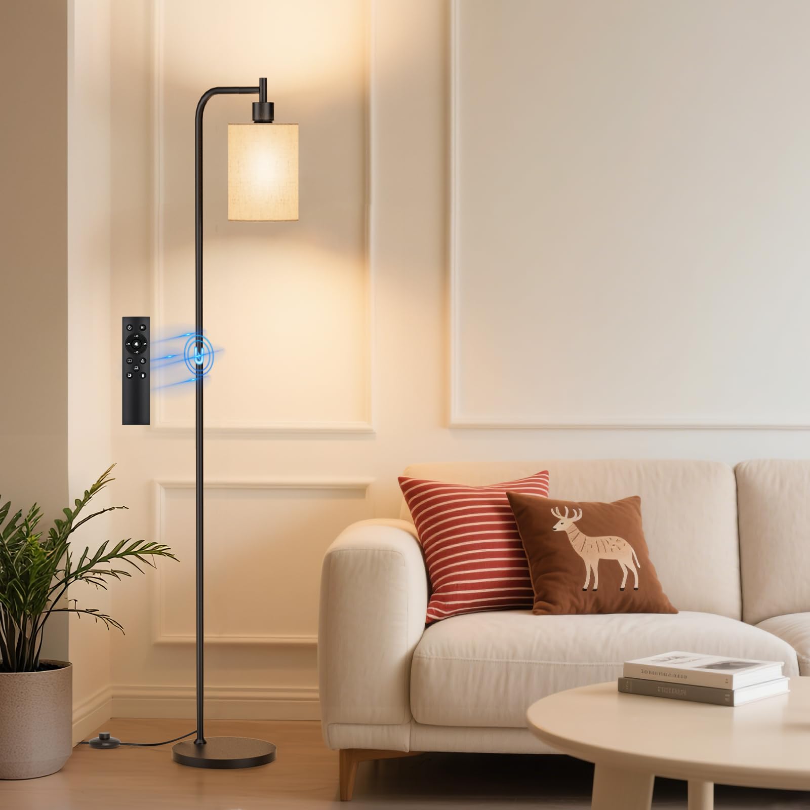 SIBRILLE Dimmable Floor Lamp with Remote Control, 3 Color Temperatures, Beige, Metal, Model BP-F072, 9W LED Bulb Included