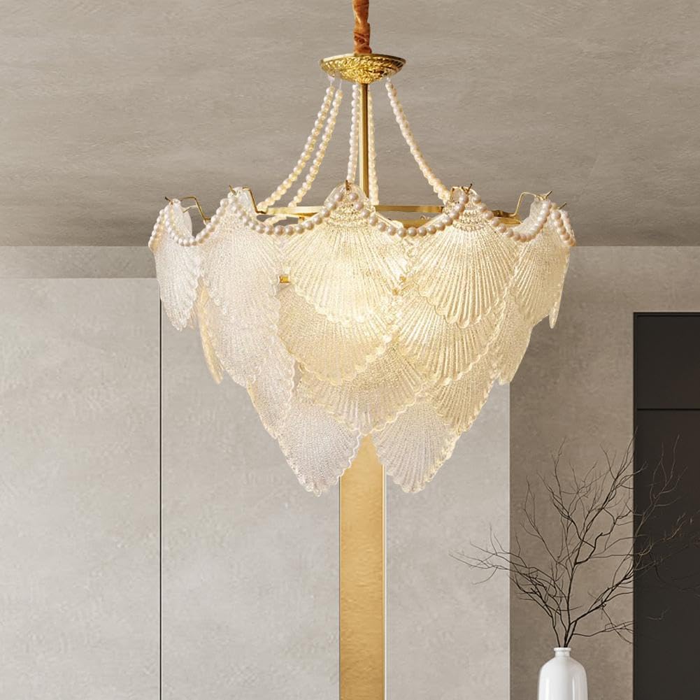 A Million Gold Multi-Tier Crystal Chandelier, Shell Cloud Glass Metal Pendant Chandeliers Hanging Ceiling Lighting Fixtures (8-L
