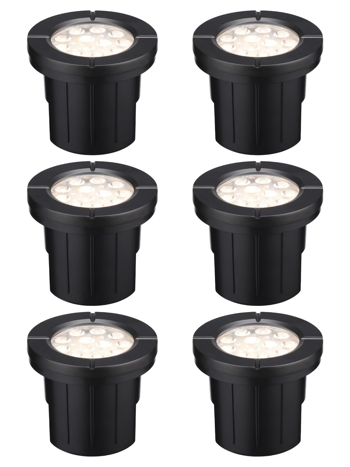LEONLITE 6W LED Well Lights, IP67 Waterproof, 12-24V AC/DC, Aluminum, 3.38 Inch, Black, Pack of 6, Model 826