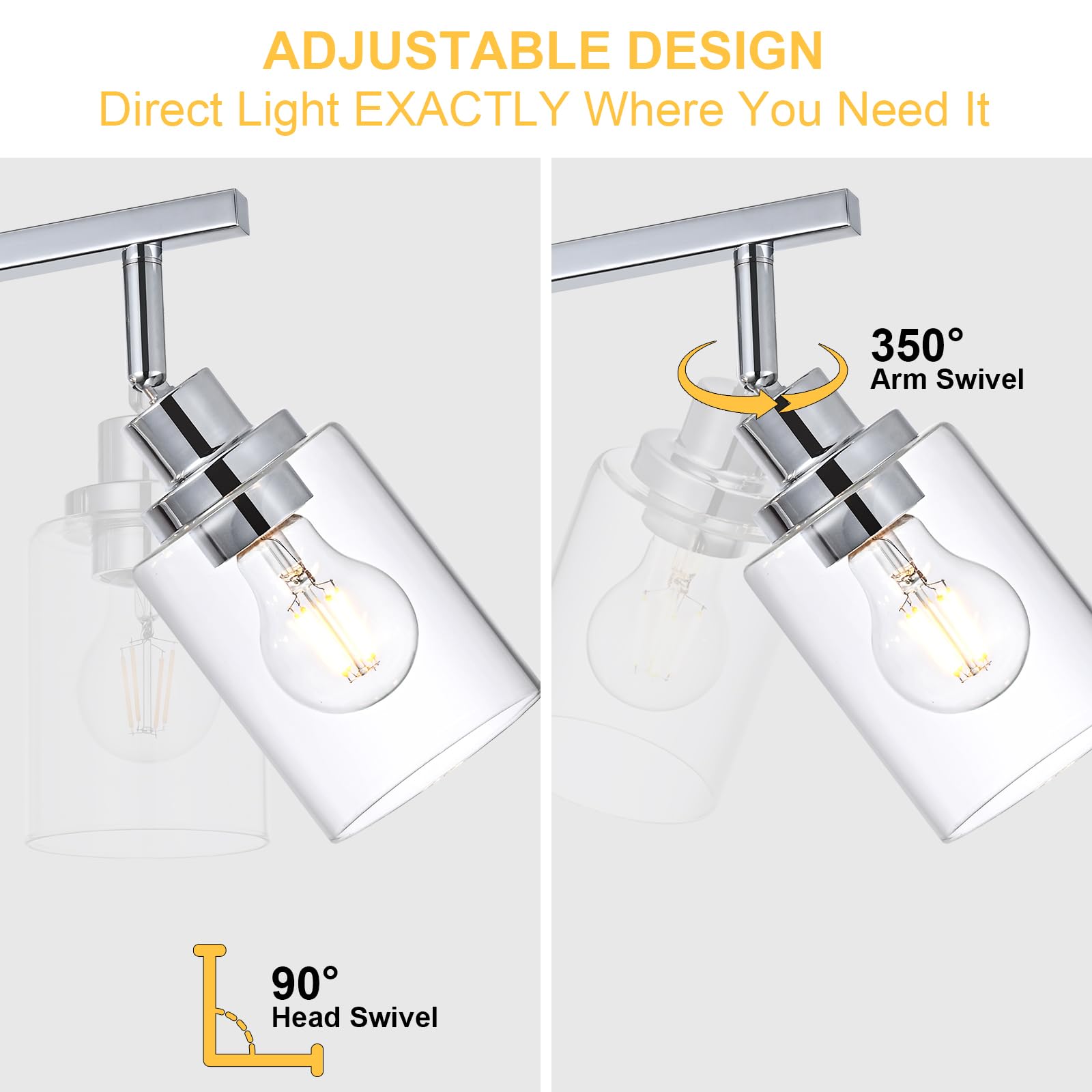 Wanluce 2-Light Track Lighting Kit Ceiling Kitchen Track Lighting Fixtures Chrome Bathroom Vanity Wall Lights With Clear Glass Multi-Directional Rotating Tracking Light Heads Spotlight For Accent Shop