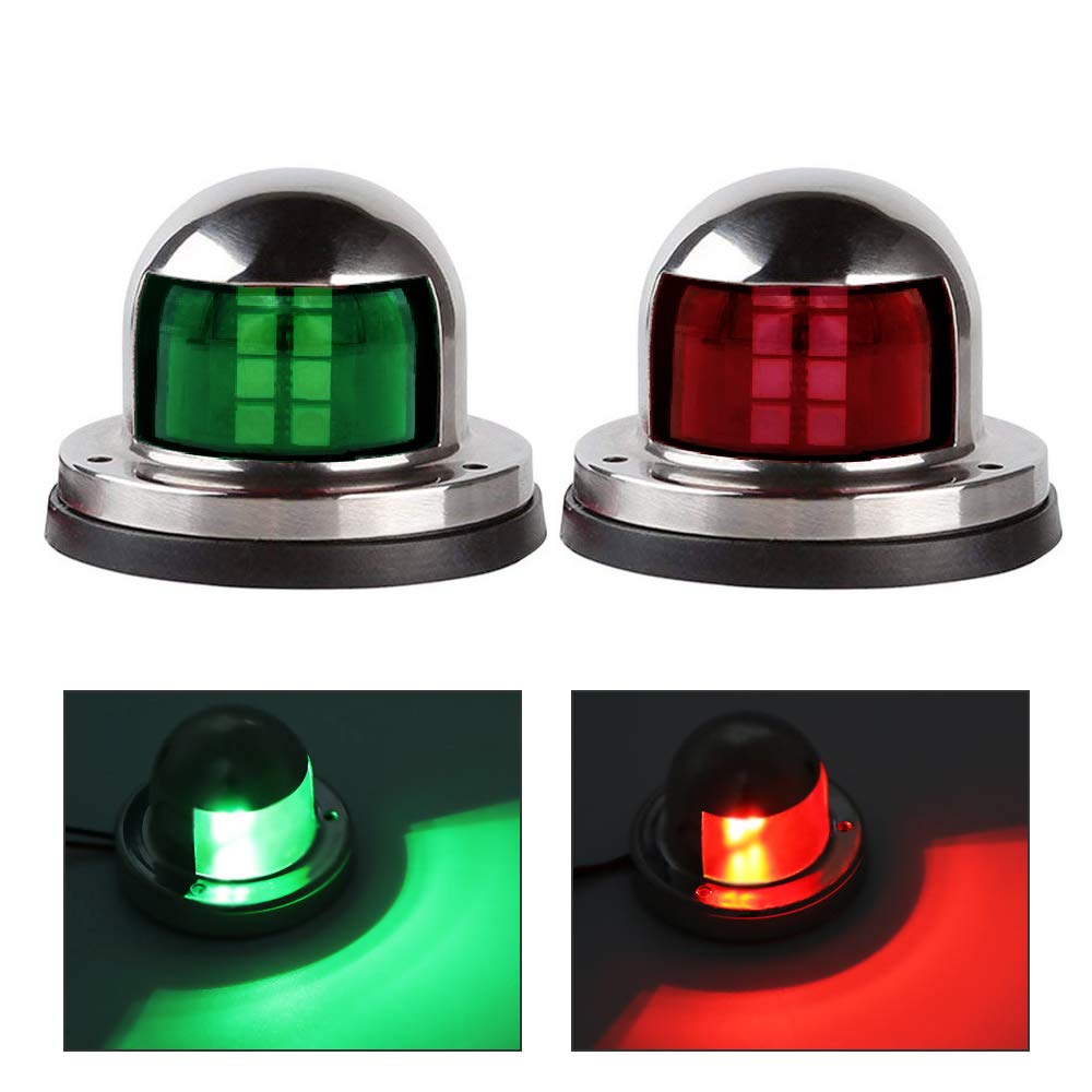 Acelane One Pair Led Navigation Lights Red And Green Lights Marine Sailing Signal Lights Stainless Steel 12V Bow Side Port Starboard For Boating Fishing Yacht, Pontoons, Chandlery Boat (Ace-01)