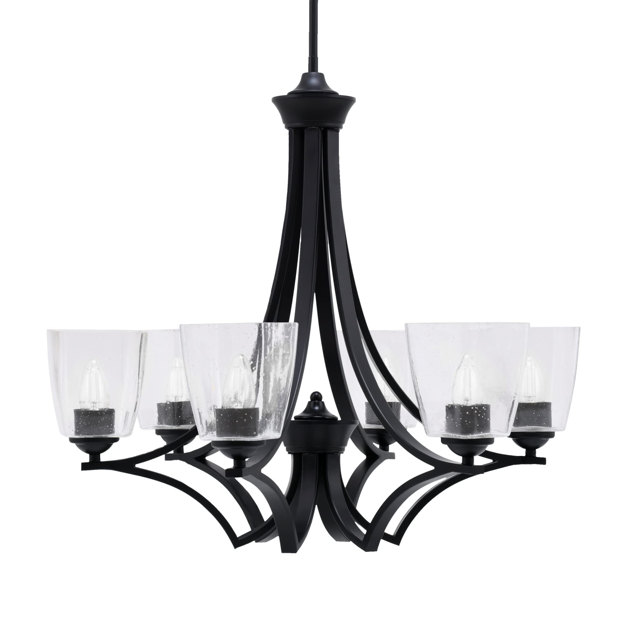 Zilo Uplight, 6 Light, Chandelier in Matte Black Finish with 4.5&quot; Clear Bubble Glass