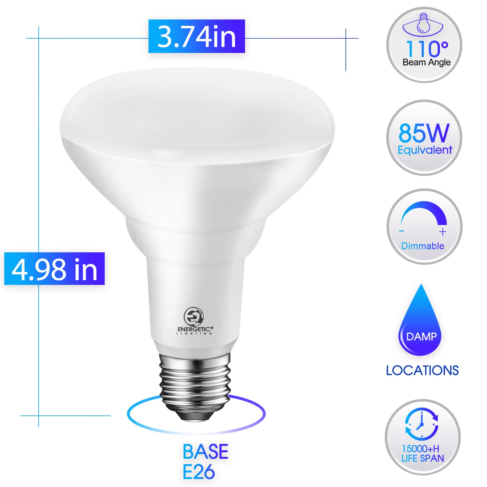 Energetic Led Recessed Light Bulbs Br30, 85W Equivalent, Dimmable, Daylight 5000K, Indoor Flood Lights For Recessed Cans, Ul Lis