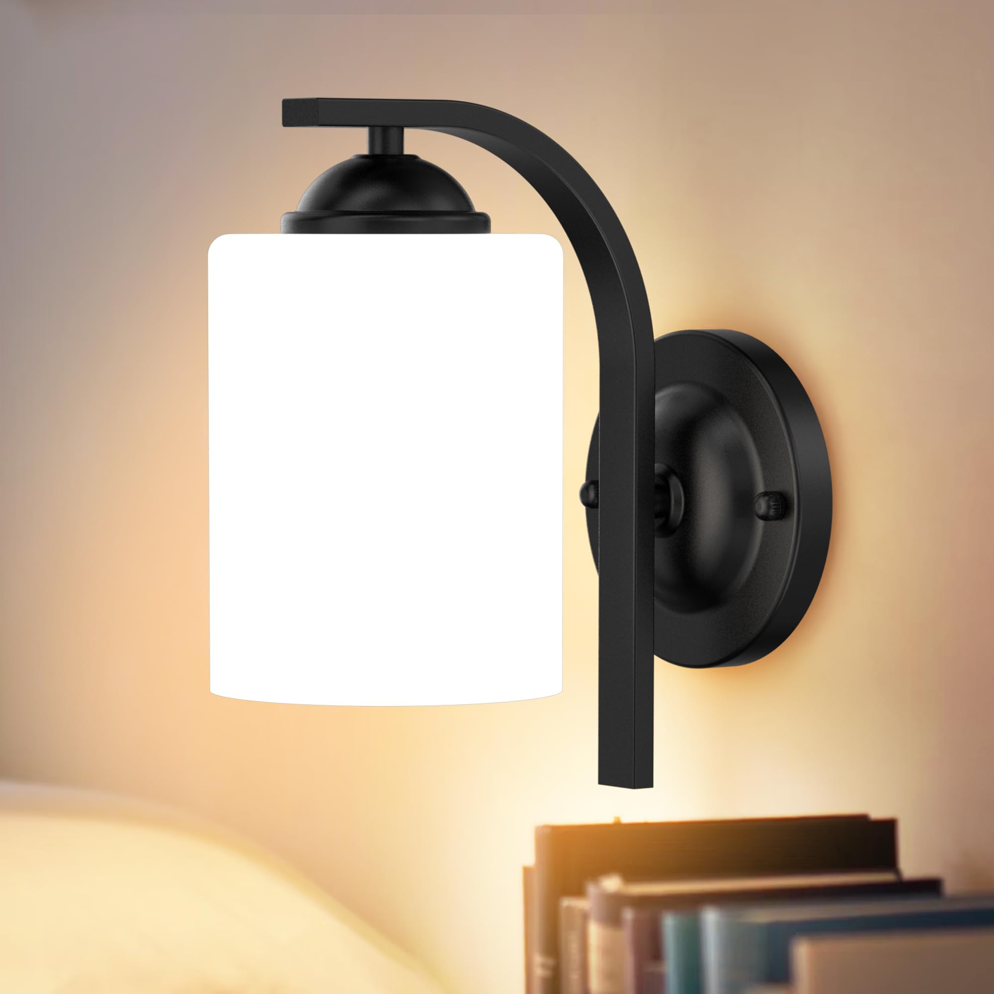 Phaosio Wall Sconces Lights Lamp For Bedroom Bathroom  Modern Vanity Light Fixtures  Matte Black Farmhouse Wall Mount Lighting Lanterns With Glass Shade For Living Room Mirror Hallway Kitchen