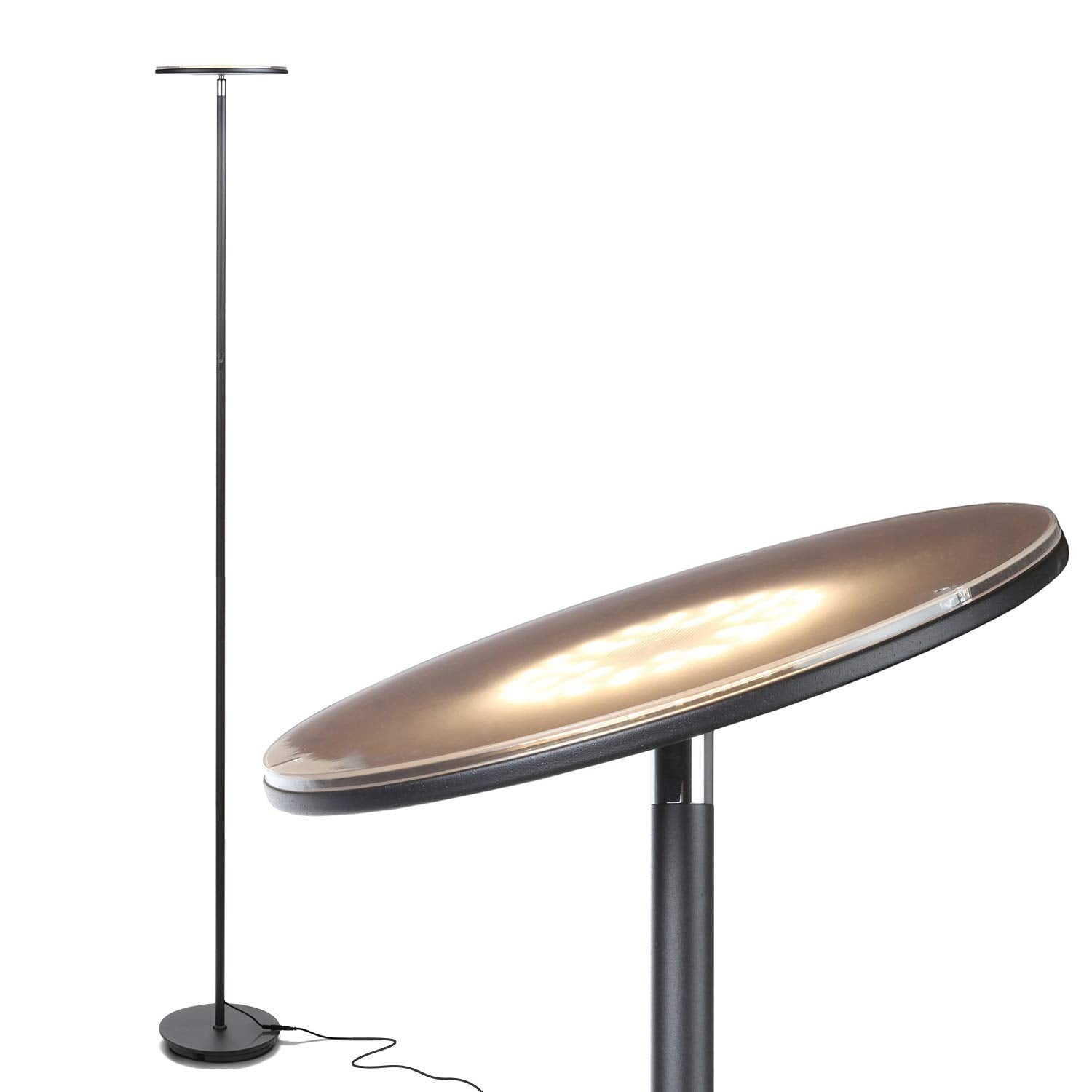 Brightech Sky LED Torchiere Floor Lamp - Dimmable Uplight, Metal, Jet Black, Model 211136S-BK