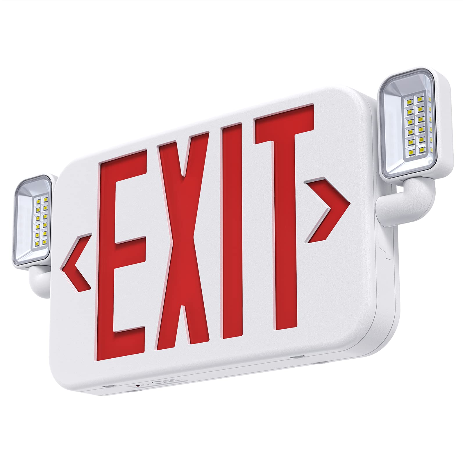 Sitisfi Led Combo Emergency Sign Light With Two Adjustable Head Lights And Backup Battery Exit Light, Us Standard Red Letter Commercial Emergency Exit Lighting, Ul 924, Ac120/277V (1Pack)