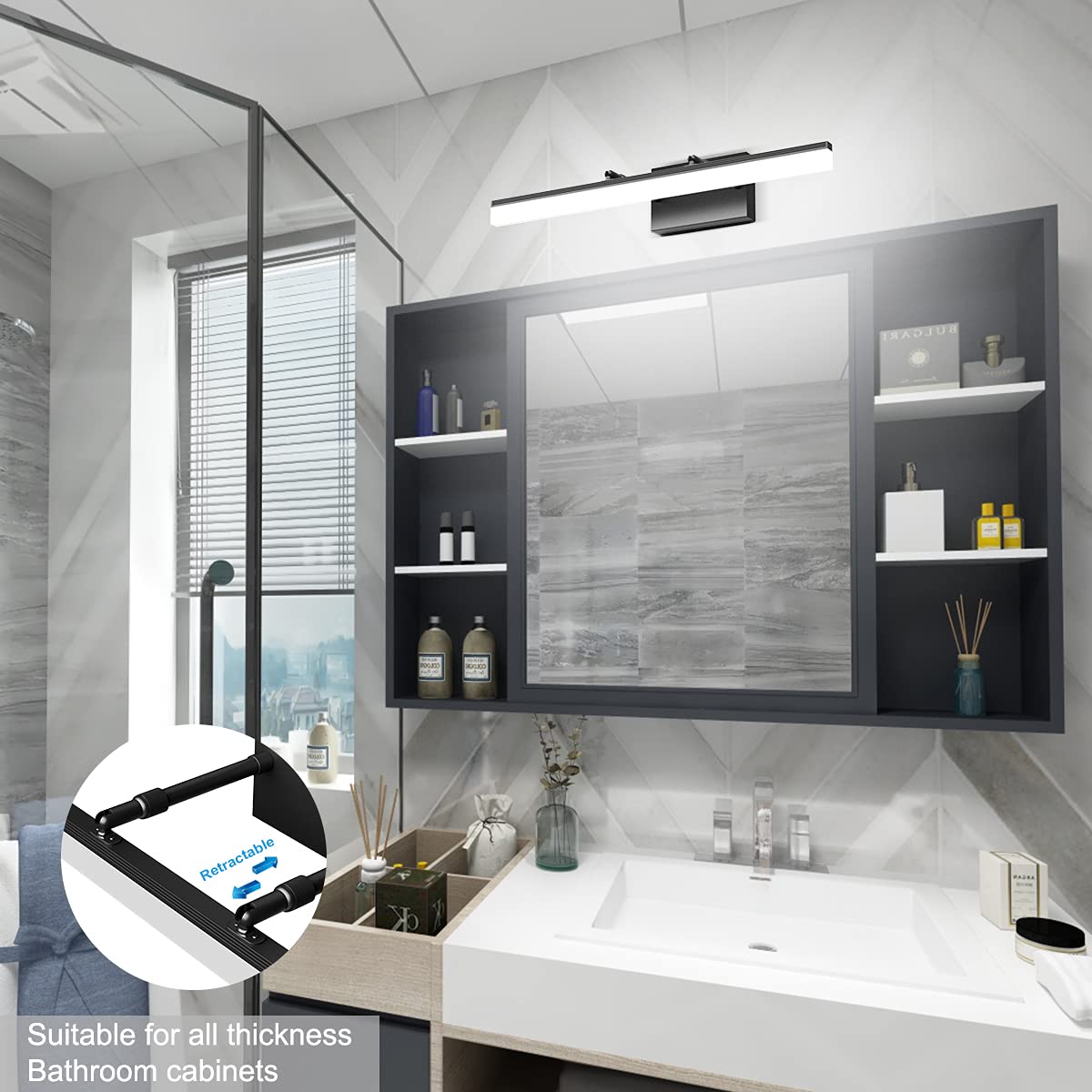 Aipsun 24 Inch Black Led Vanity Light Adjustable Modern Bathroom Vanity Light Fixtures Over Mirror 5500K