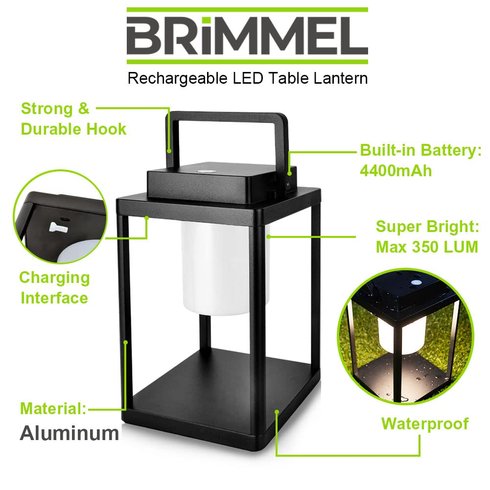 Brimmel Rechargeable Aluminum Outdoor Table Lamp - 35W, 350 Lumen, Ip44 Waterproof, Usb Port