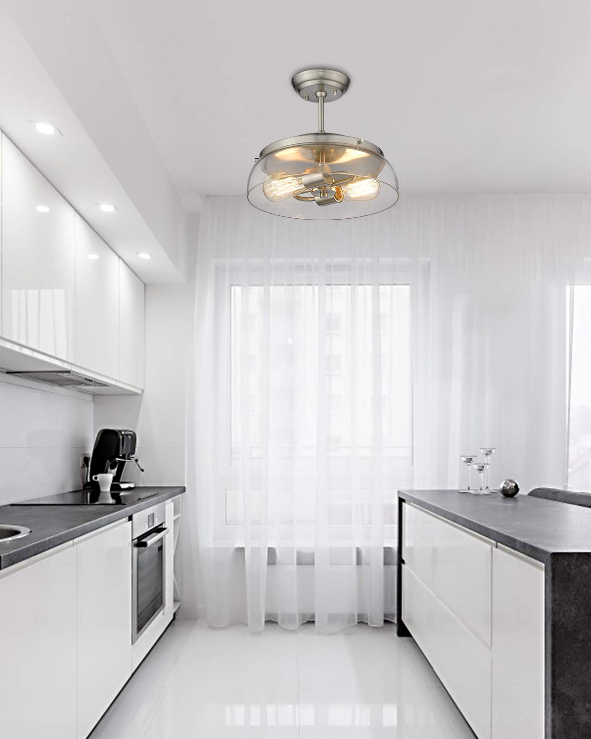 Eapudun 2-Light Semi Flush Mount Ceiling Light, Brushed Nickel, Clear Glass Shade