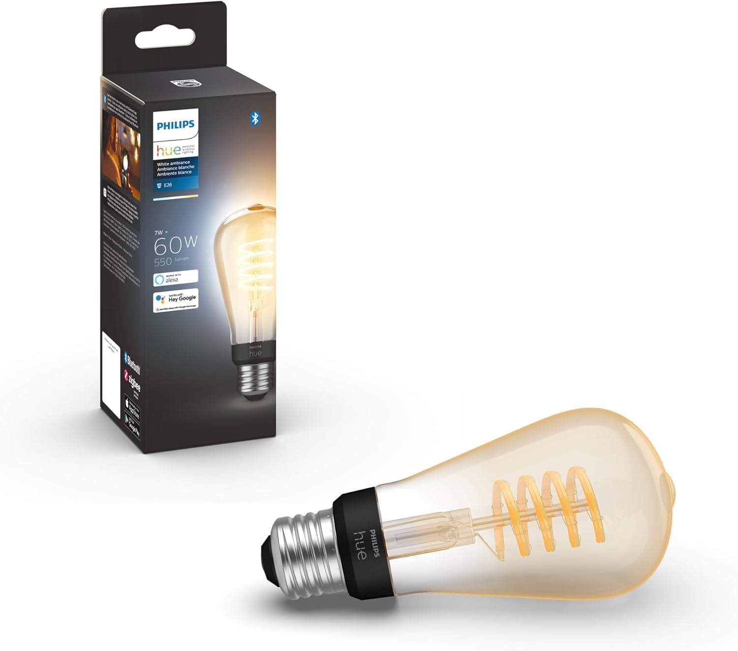 Philips Hue 7W St19 White Ambiance Led Smart Vintage Edison Filament Bulb, Warm - Pack Of 1 - E26 - Control With App - Compatibl