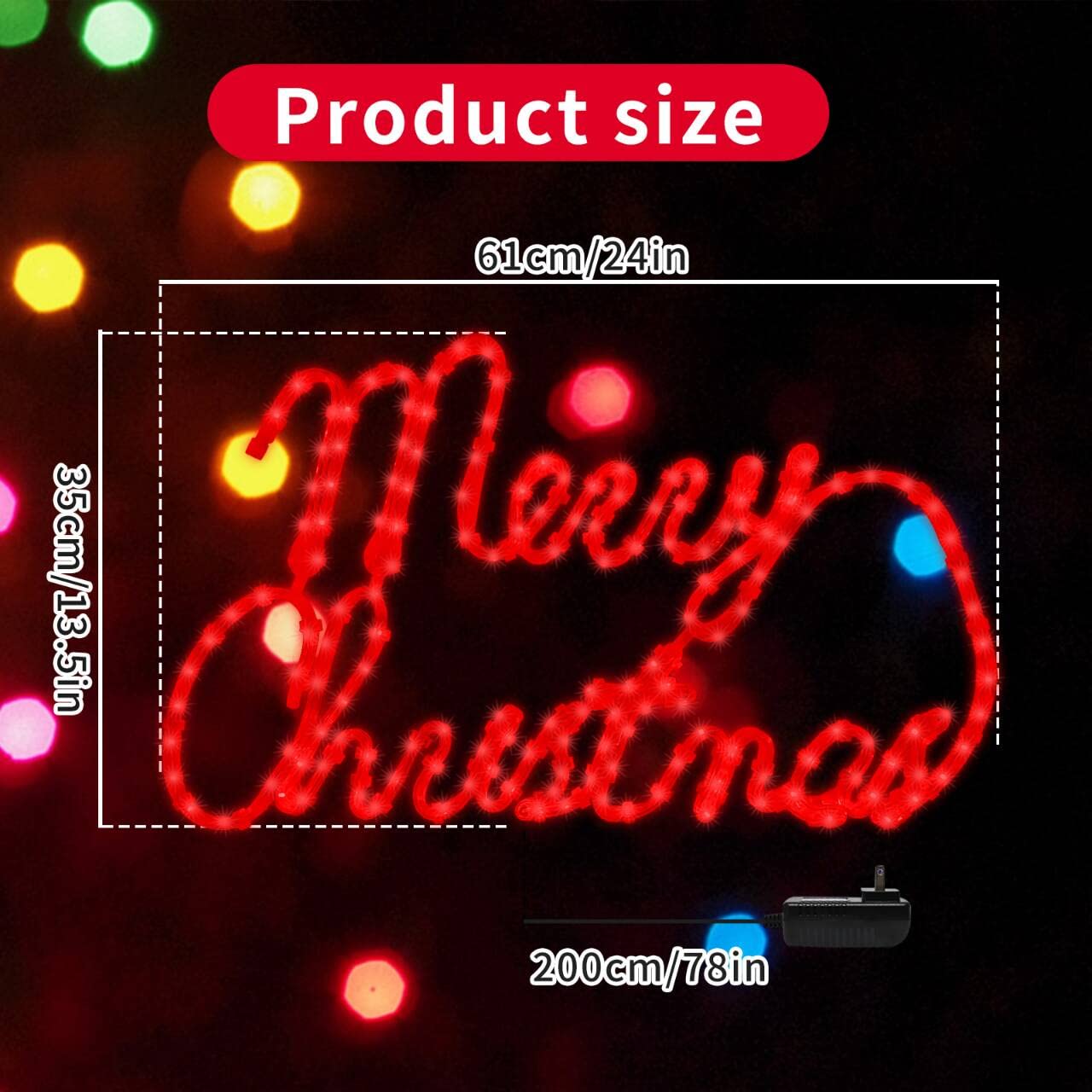 LAMPHOME [Large 24''x13.5'' 180 LED Merry Christmas Neon Motif Super-Bright Red LEDs Outdoor Christmas Decoration with UL Standa