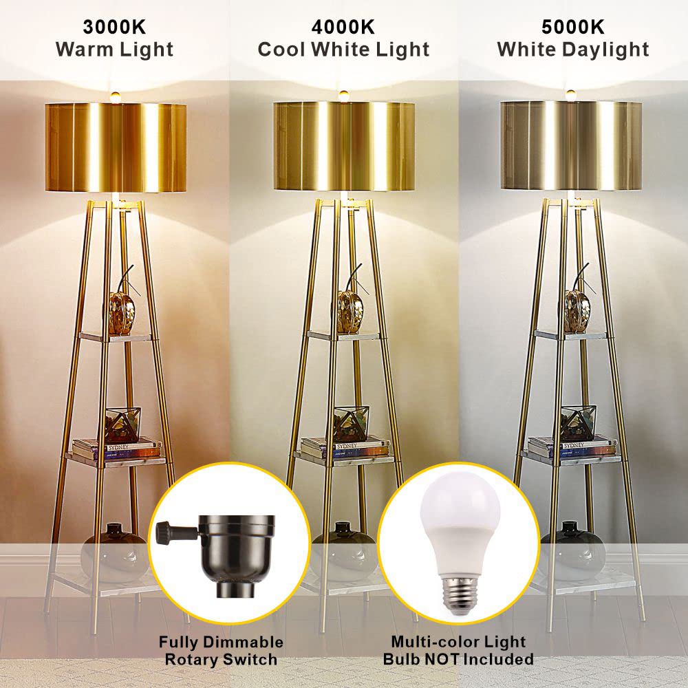 ROSEN GARDEN Floor Lamp, Modern Tall Pole Light with Gold Shade, Metal and Marble, Accent Lighting for Living Room and Bedrooms, Model LT7026