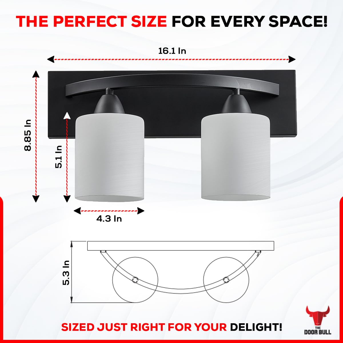 The Door Bull Bathroom Vanity Light Fixture - 2-Lights Matte Black Frosted Glass Shade - Contemporary Stainless Steel Design