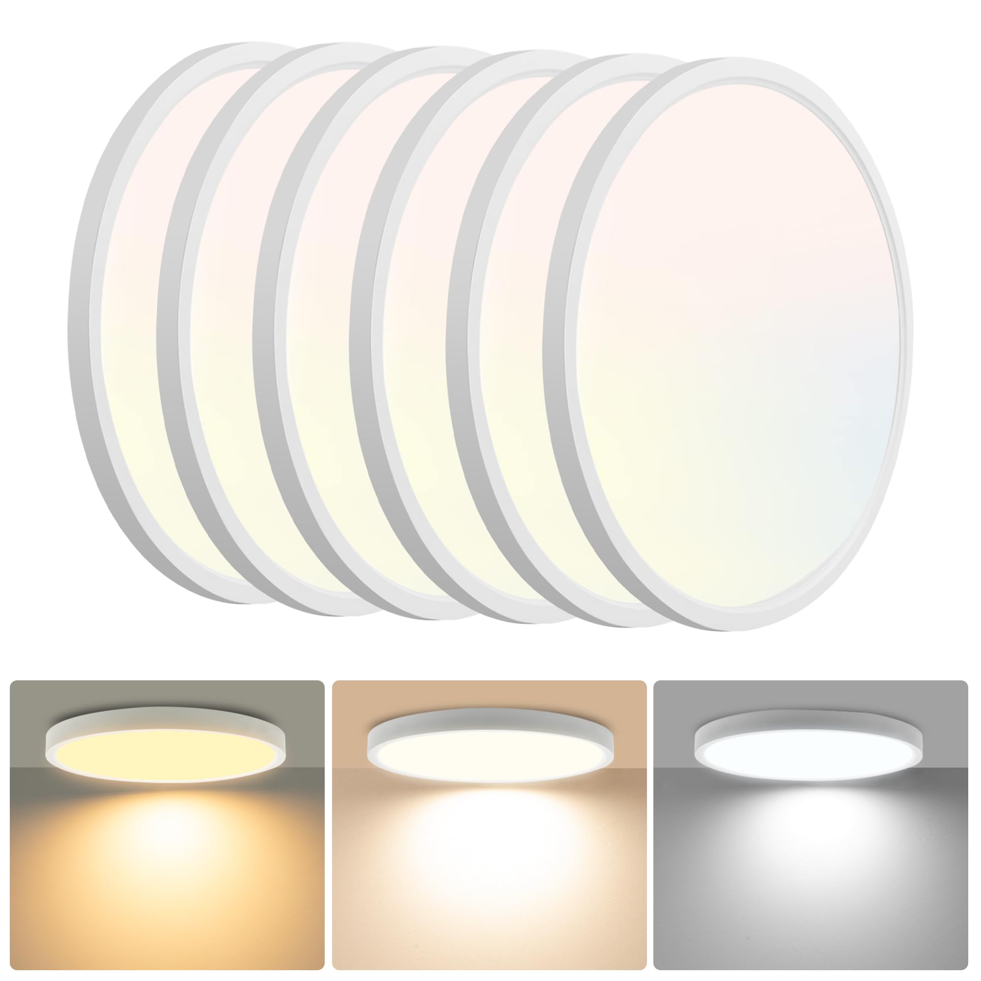 Hlite 6pack 9 Inch Flush Mount LED Ceiling Light Fixture,18W 1800LM Super Slim Light Fixtures Ceiling Mount 3000K/4000K/5000K 3C