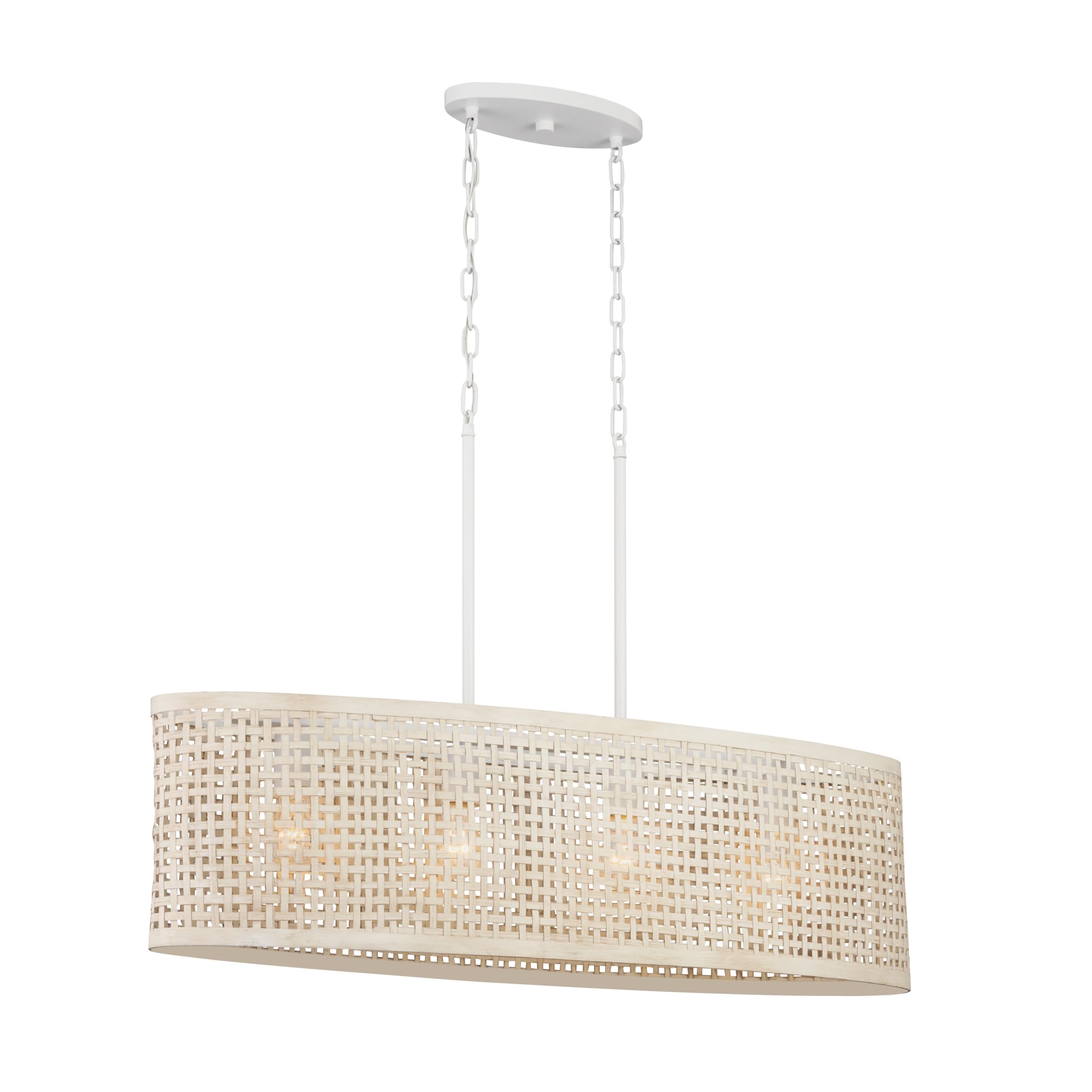Kichler Sayulita 4-Light Linear Chandelier in a Classic White Finish with a White Washed Wicker Shade, 82402