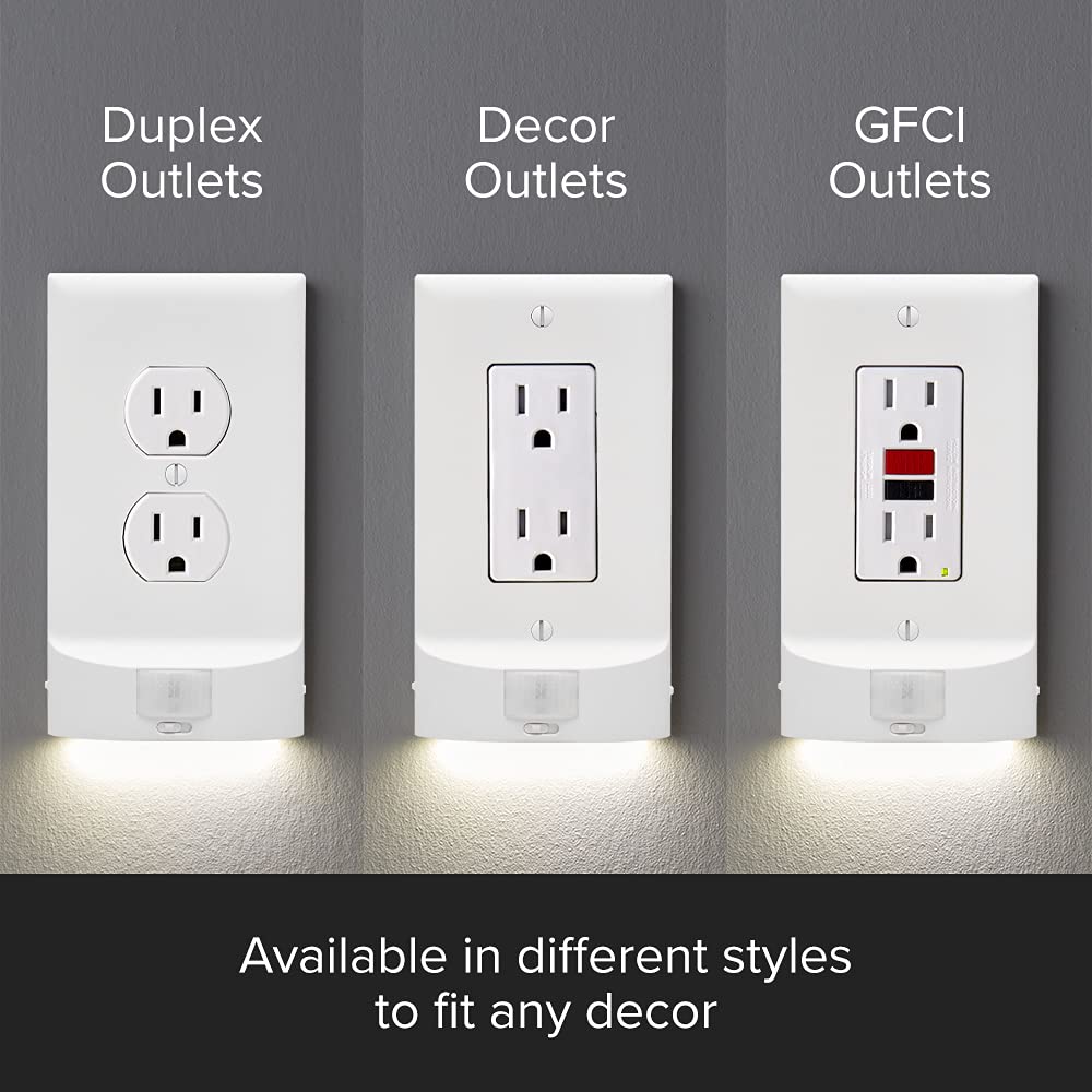 SnapPower MotionLight 4 Pack - LED Night Lights for GFCI Outlets, Auto On/Off, Bright/Dim Options, Ivory Plastic
