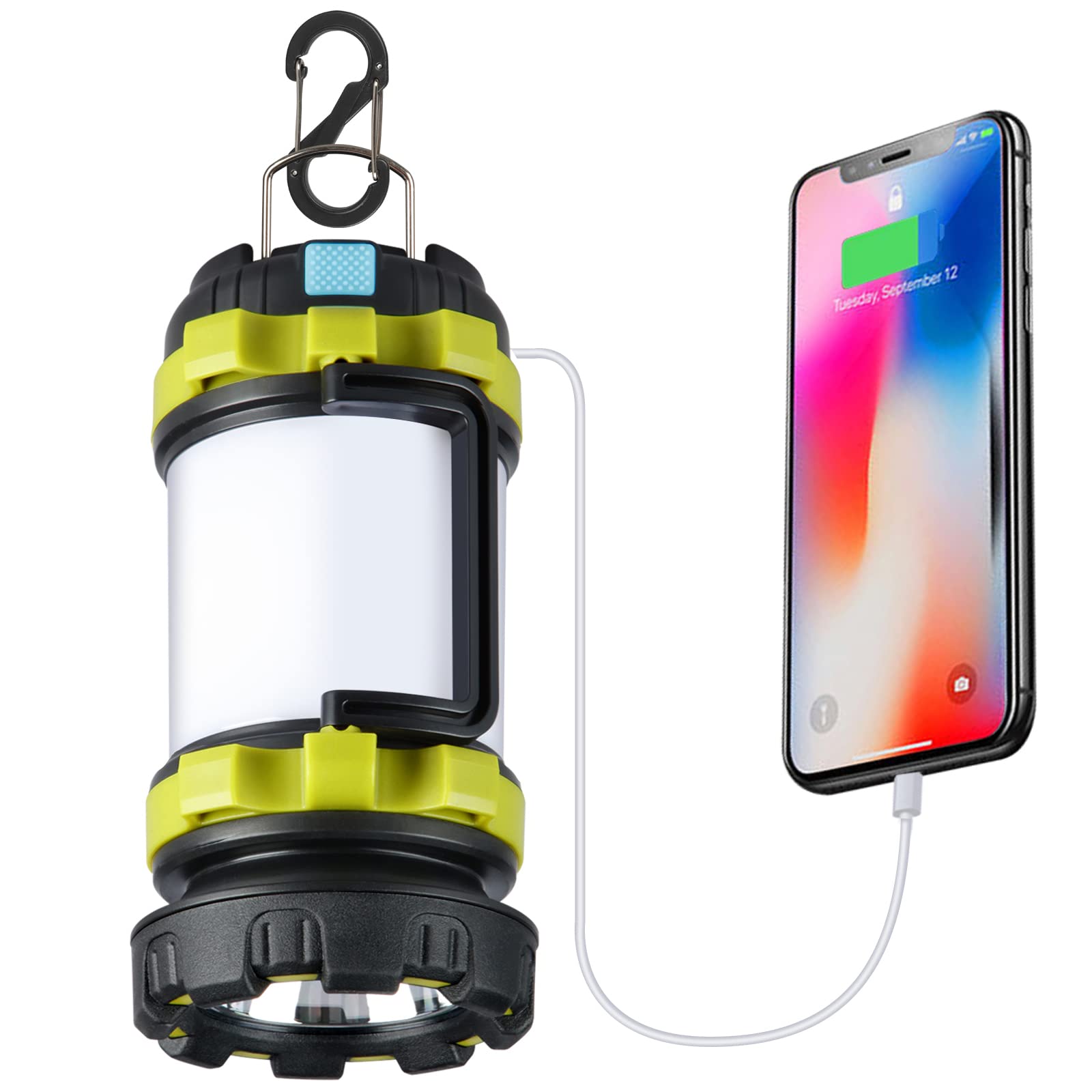BOBKID Camping Lantern - LED Rechargeable Light, 1000LM, 6 Modes, 4000mAh Power Bank, IPX5 Waterproof, Green, 1 Count (Pack of