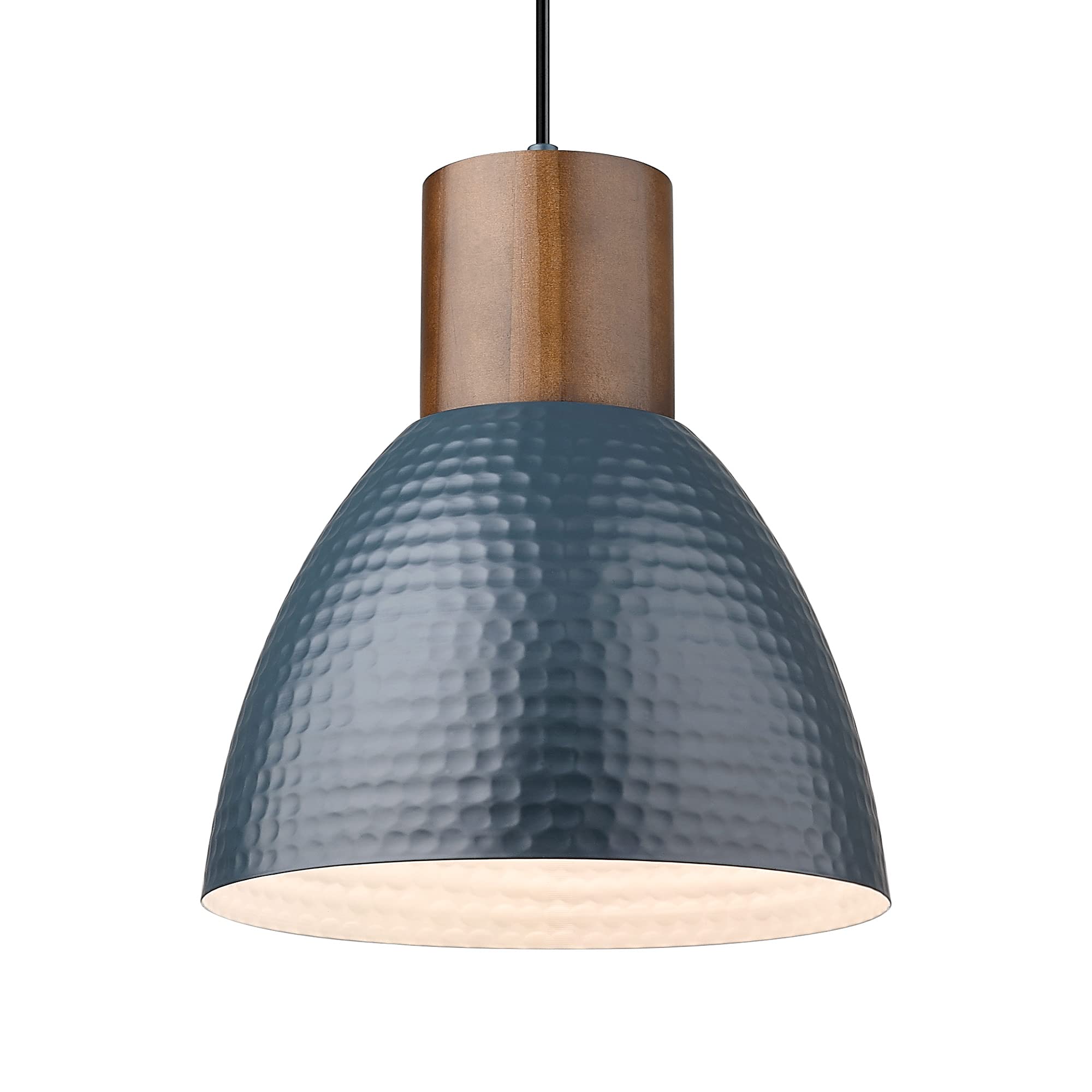 Elyona Modern Pendant Light - 10.2” Adjustable Dark Blue Hammered Metal Bar Lamp For Kitchen & Dining