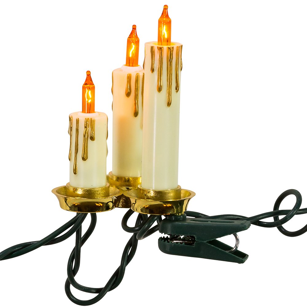 Kurt S. Adler 15-Light Triple Candle Light Set, 11.5ft, Ivory Candle Shaft, White/Gold, Model UL1681, Plastic Material