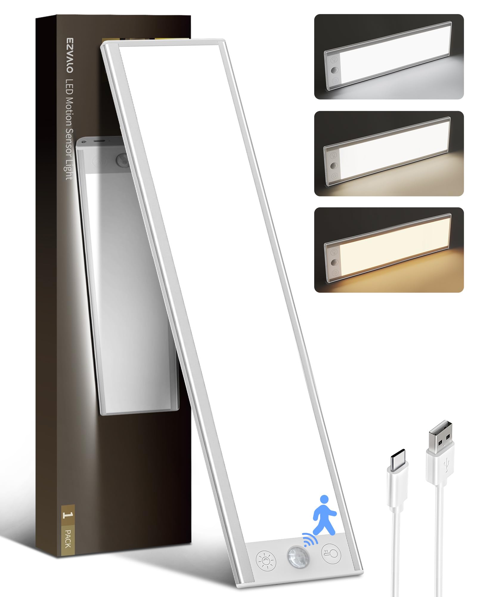 Ezvalo 5000Mah Under Cabinet Lighting  220Lm Motion Sensor Light Indoor  Rechargeable Magnetic Under Counter Lights  3 Inch Wide Panel Dimmable Closet Light For Pantry  Wardrobe  Hallway  Kitchen Etc.
