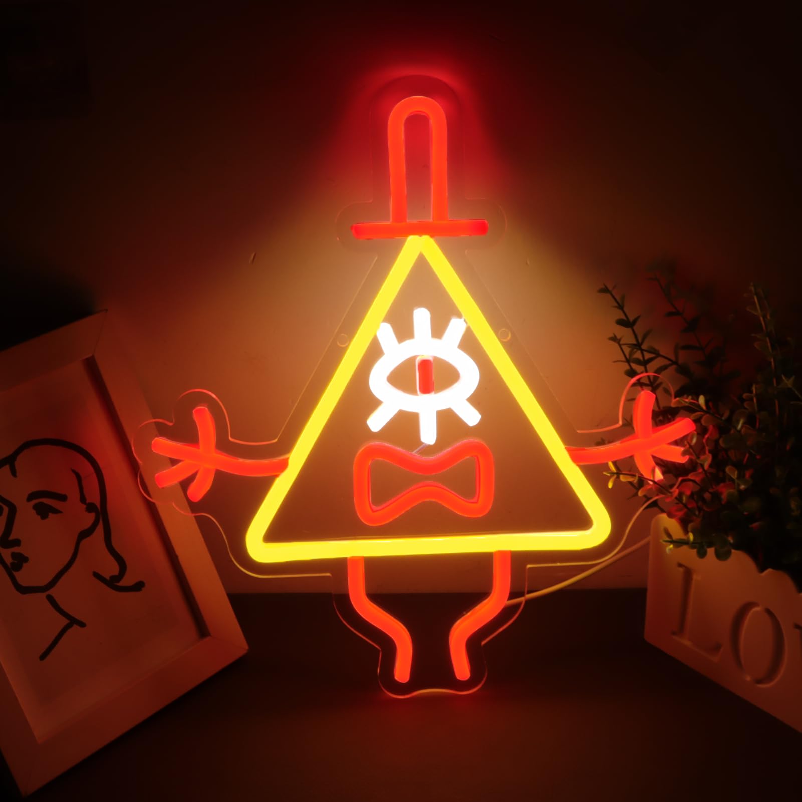 ASDGGBL Neon Sign - Gravity Falls Triangle Monster - Yellow Acrylic Wall Decor for Home, Bar, Cafe, Office, Dormitory