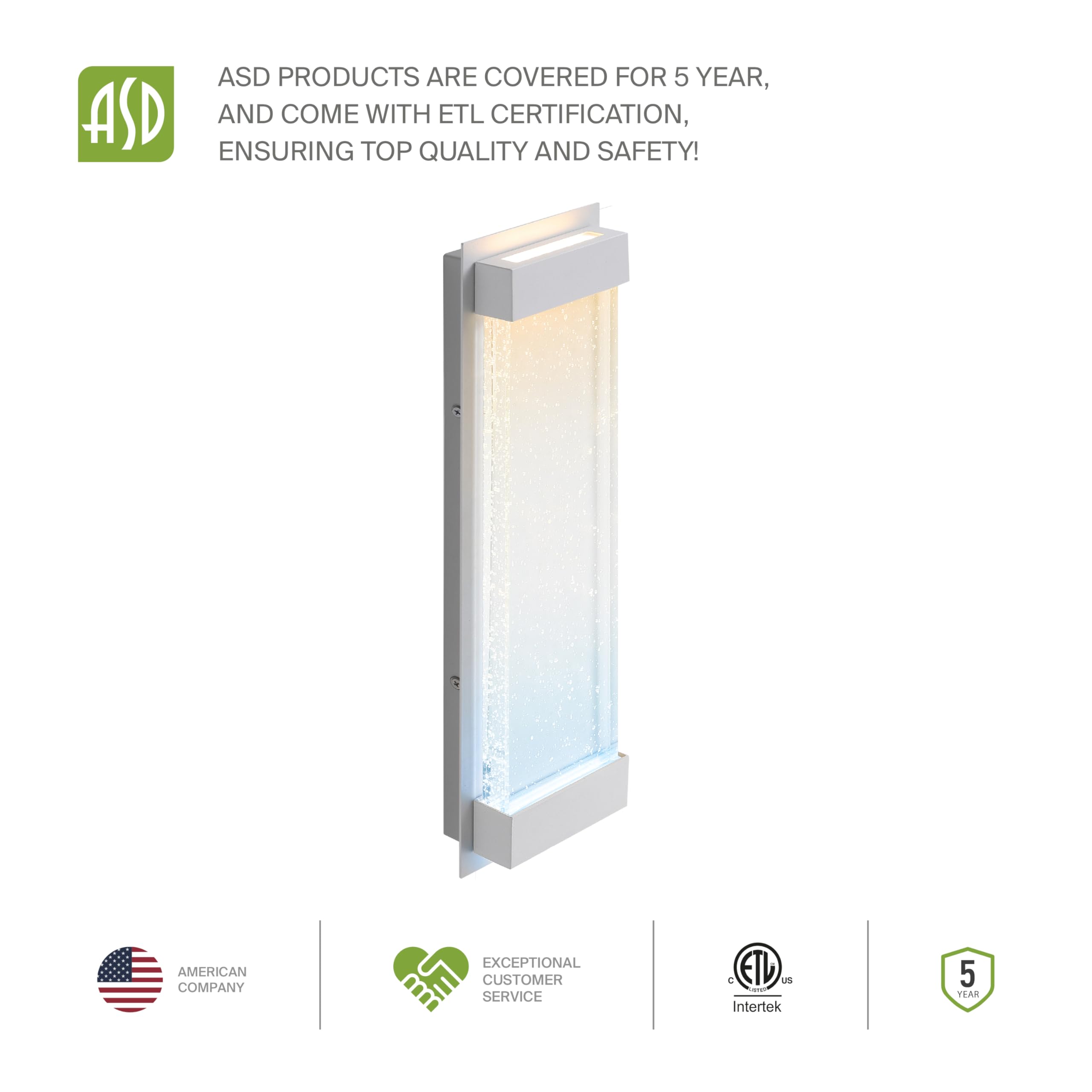 Asd Led 18 Bubble Glass Wall Light Fixture  Outdoor & Indoor Seeded Sconce | 3Cct  Waterproof  Dimmable  Up-Down Glow  Etl Listed | 22W 520Lm 3000-5000K 100-277V | Porch Lighting | White  2 Pack