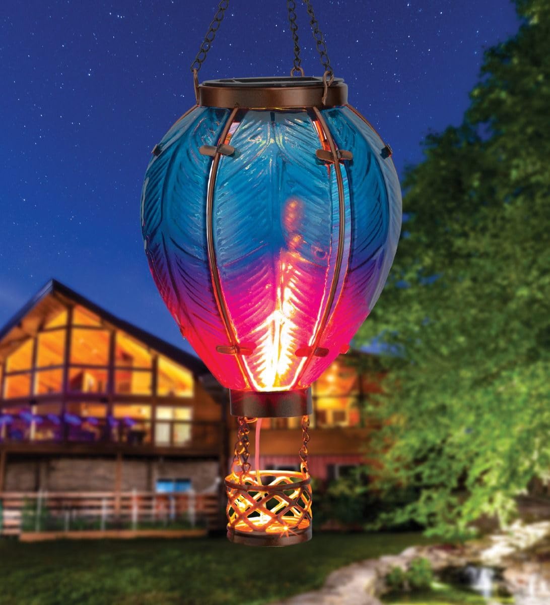 Regal Art & Gift Solar Hot Air Balloon Lantern - Waterproof LED Lamp, Metal & Glass, Small, Blue, Model 12767
