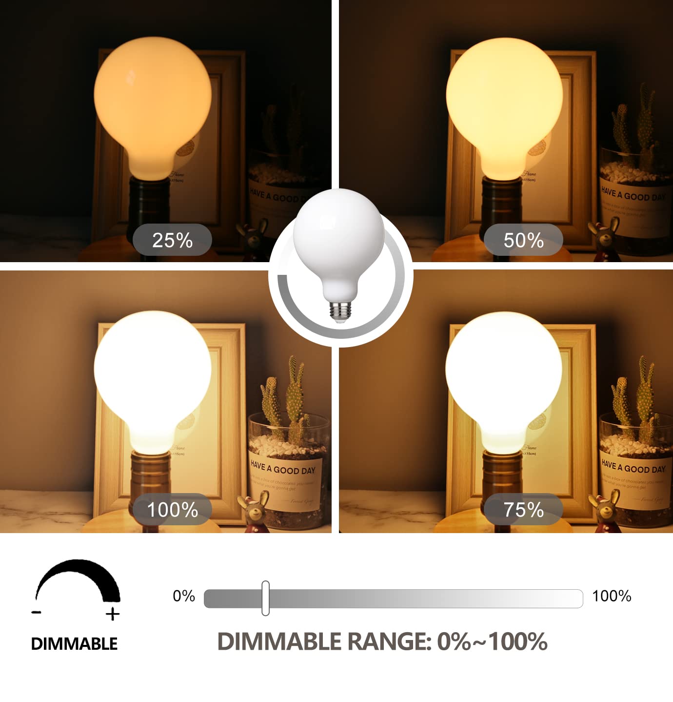 KGC LED Edison Globe Light Bulbs, 5W Equivalent to 40W, Dimmable, G80, Neutral White 4000K, Pack of 6, Milky Glass
