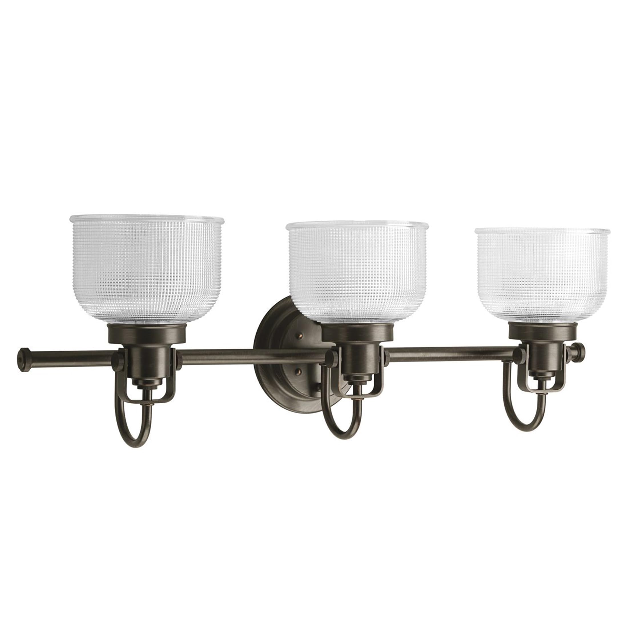 Progress Lighting 3-Light Clear Double Prismatic Glass Coastal Bath Vanity, Archie Collection, Venetian Bronze, P2992-74