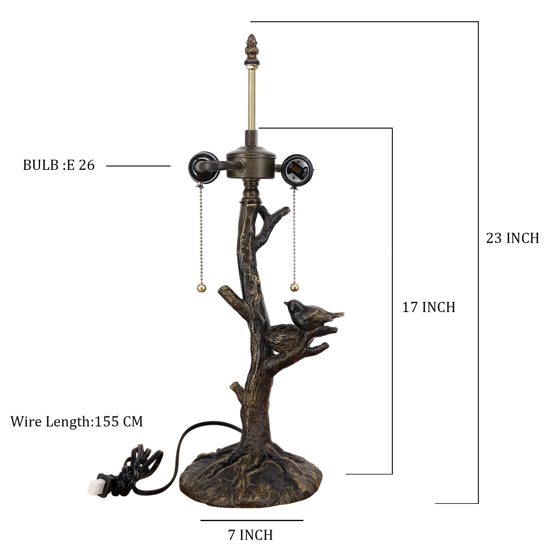 TCODTPOL Tiffany Table Lamp Base Replacement, Bronze Resin, Model W08T02, Size F (W7H23 Inch)
