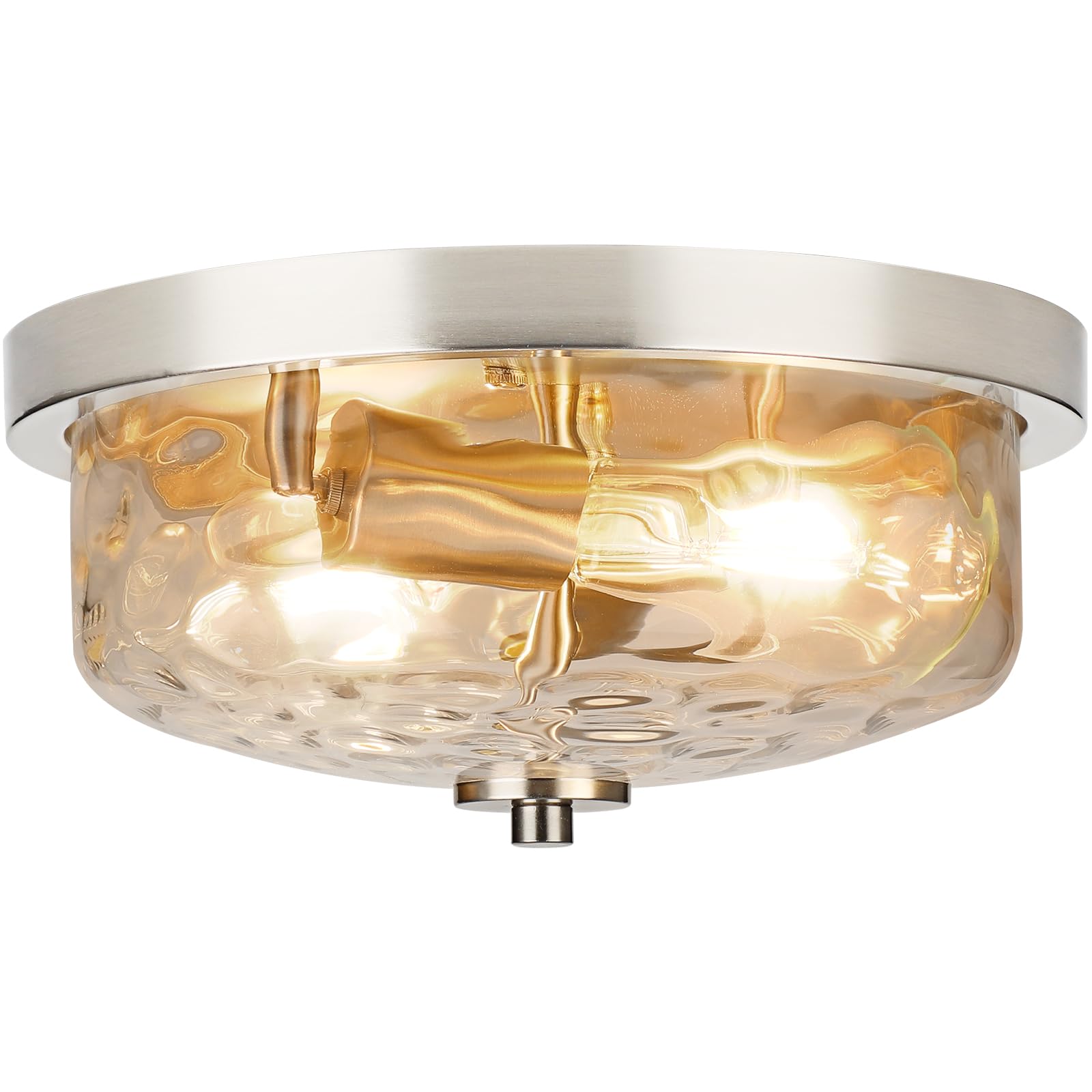 Foucasal Brushed Nickel Flush Mount Light, Kitchen Ceiling Fixture With Water Ripple Glass Shade, 2-Light Outdoor Porch Flush Mo