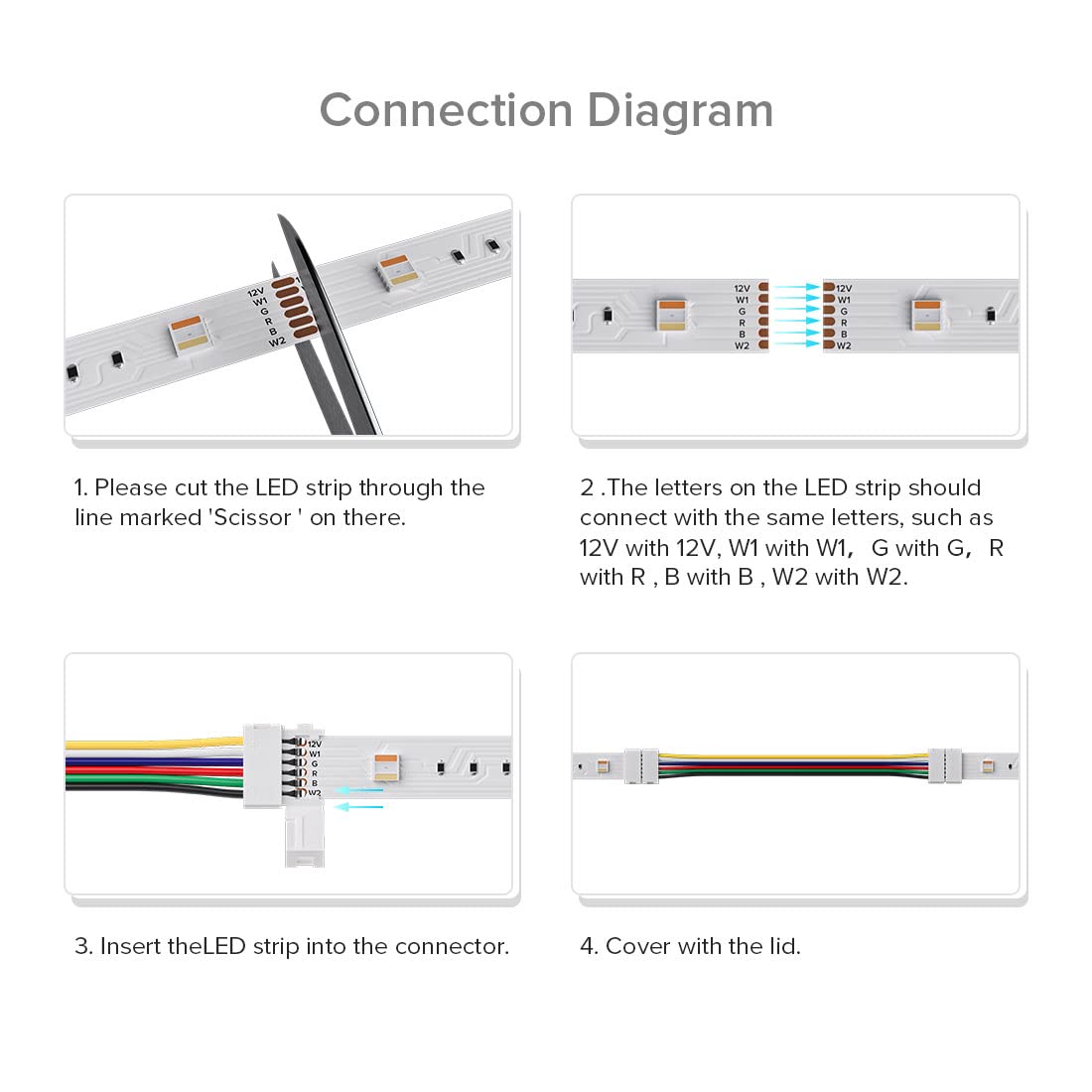 Btf-Lighting 5Pcs 6Pin 12Mm Wide Dual End With 15Cm Long Cable Led Strip Solderless Diy Connector Adapter Conductor For Rgbcct Rgbww Led Flexible Strip Light