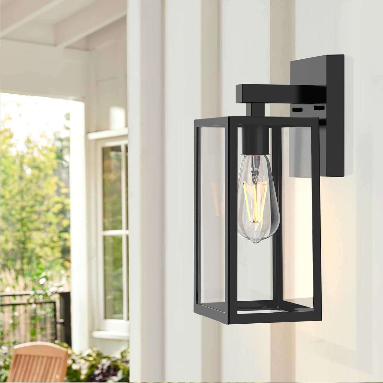MAXvolador Outdoor Wall Sconce - Waterproof Black Lantern Light Fixture, Toughened Glass, Anti-Rust, Model 2032T, 2 Pack