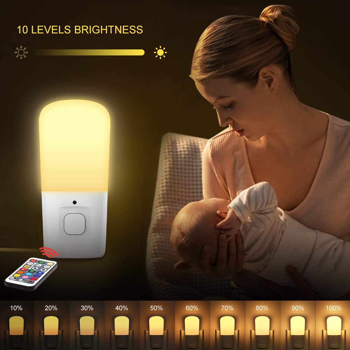 Lohas Kids Led Night Lights Plug In, Rgb Color Changing Plug Into Wall Lights Remote, Rainbow Dimmable Girls Night Light Switch,