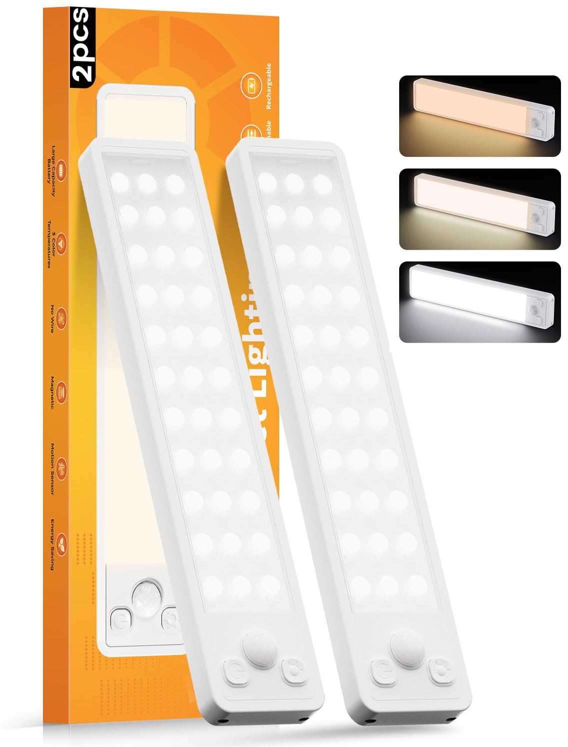 Under Cabinet Rechargeable Dimmable Lighting: 3 Color Temperature Motion Sensor Lights Indoor - Battery Operated Lights - Activa