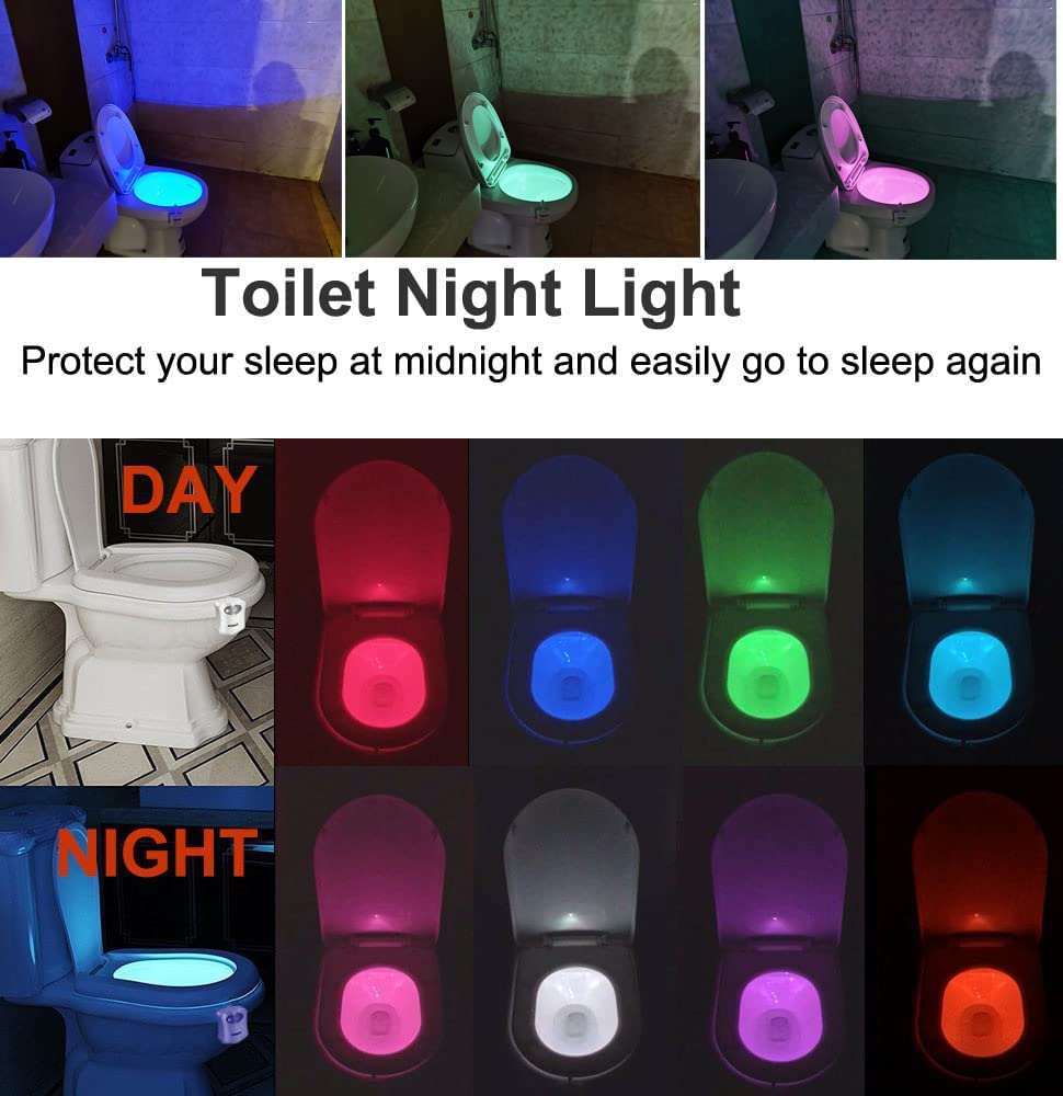 AUSAYE Toilet Light Motion Sensor LED Night Light, 2 Pack, 8 Color Changing, Plastic