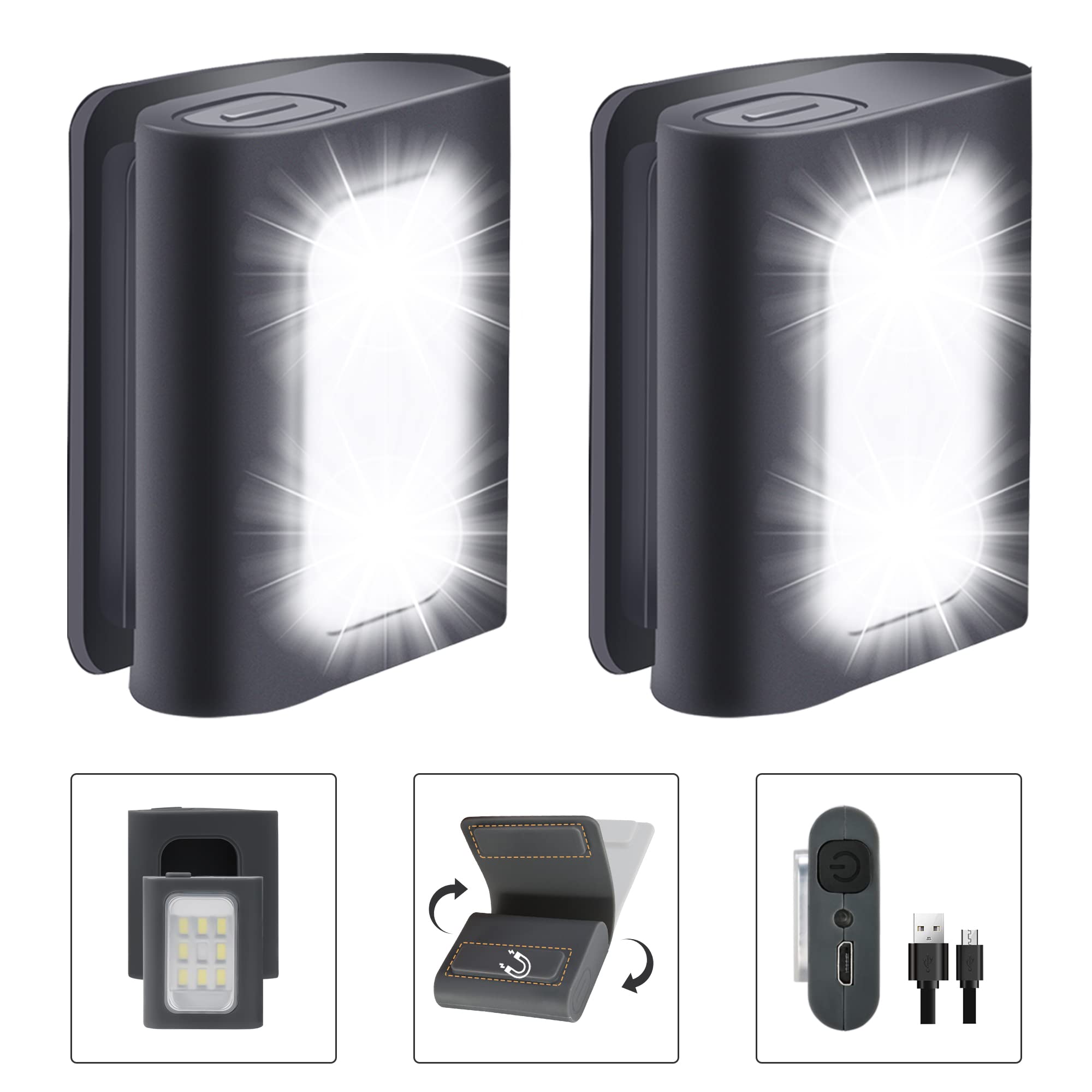 Clip on Running Lights, 2Pack Rechargeable Night Light with Strong Magnet Reflective, LED Running Lights 3 Modes Brightness with